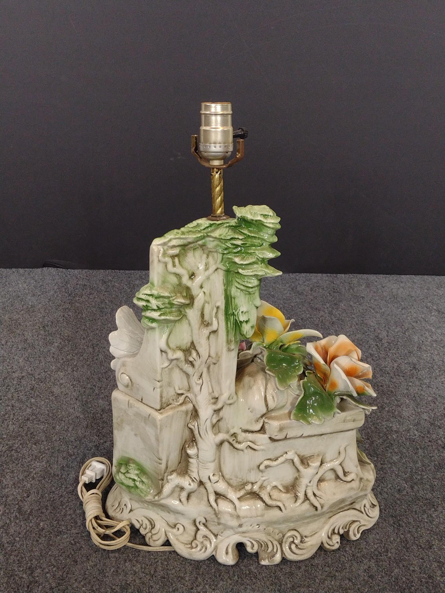 Capodimonte Style Figural Dove and Floral Table Lamp