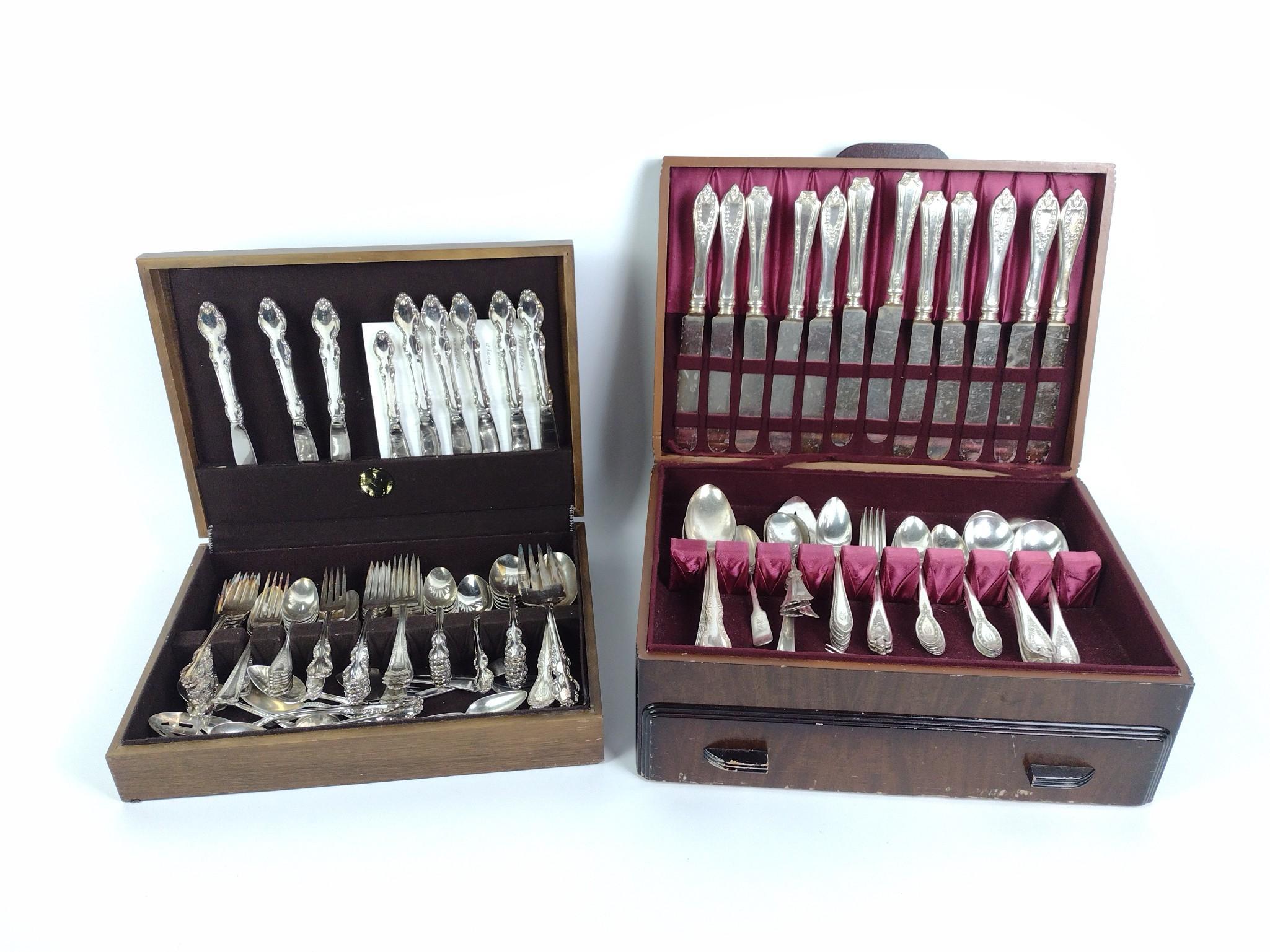 2 Cased Silverplate Flatware Services