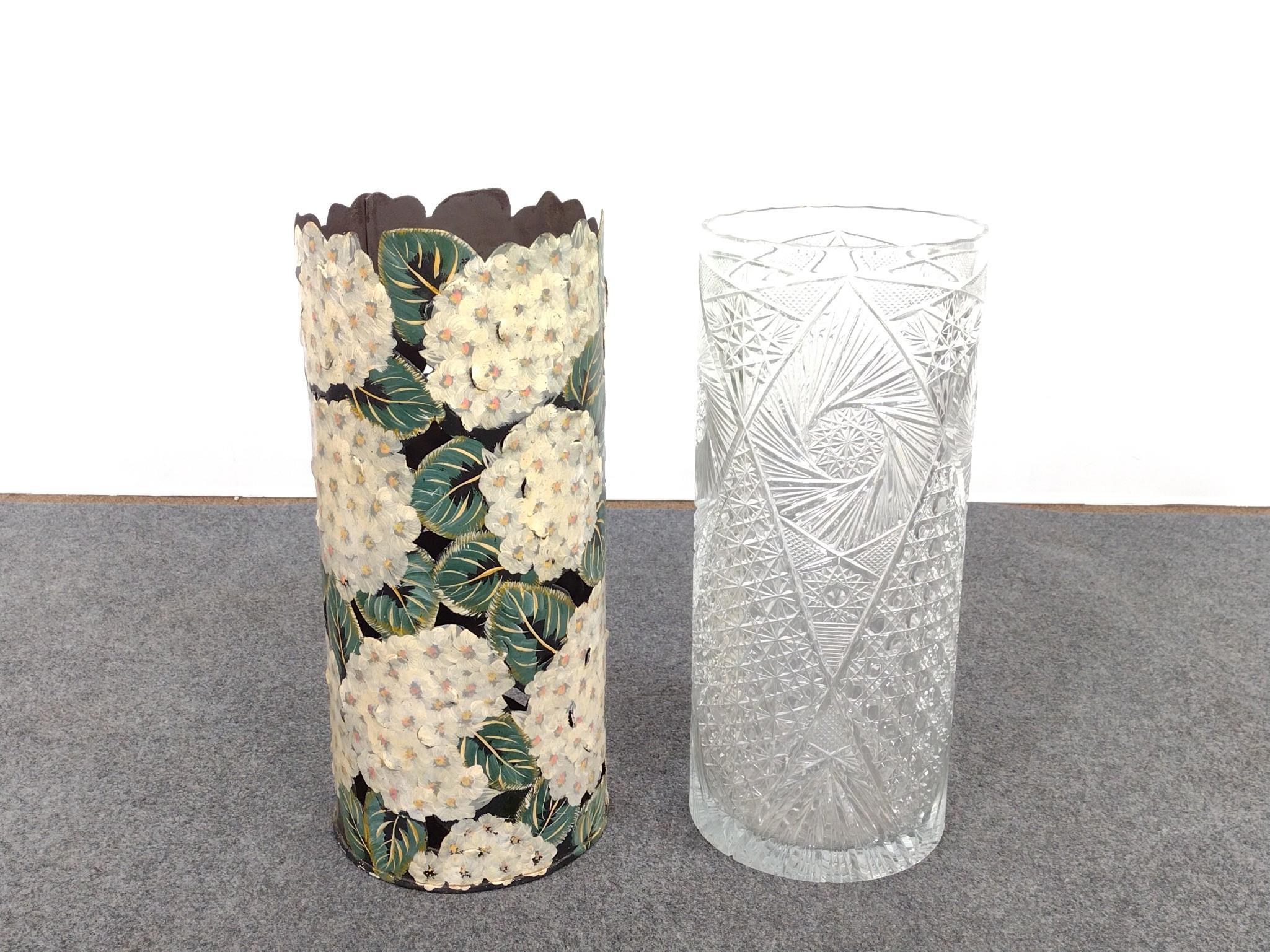 Metal and Glass Floor Vases