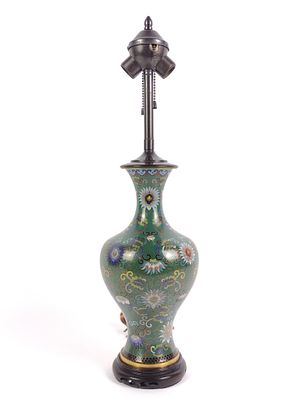 Vintage Cloisonne Enamel Table Lamp. 20th century. No shade. Measures 7" x 7" x 23".
