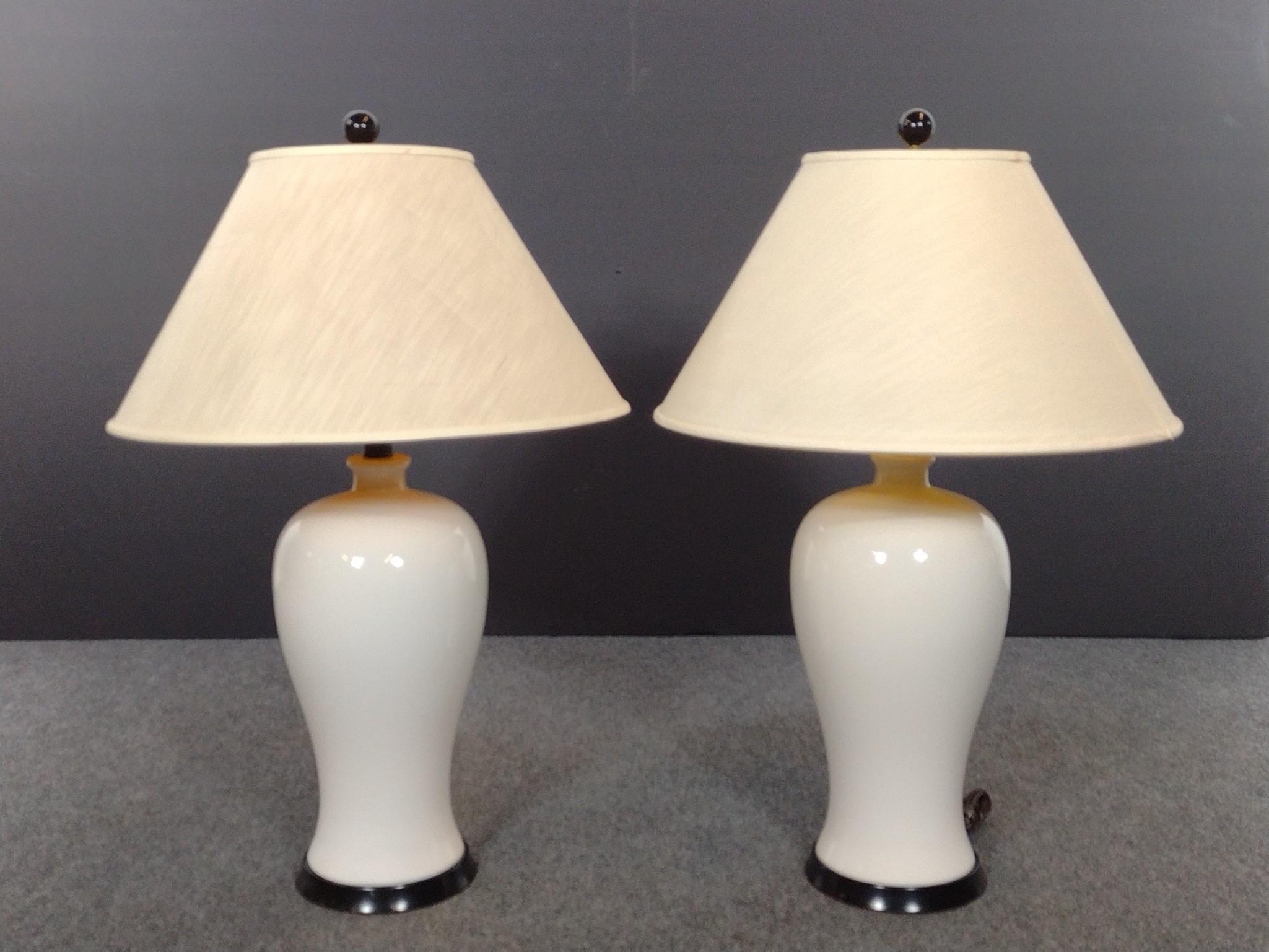 Pair of Cream Glazed Ceramic Table Lamps