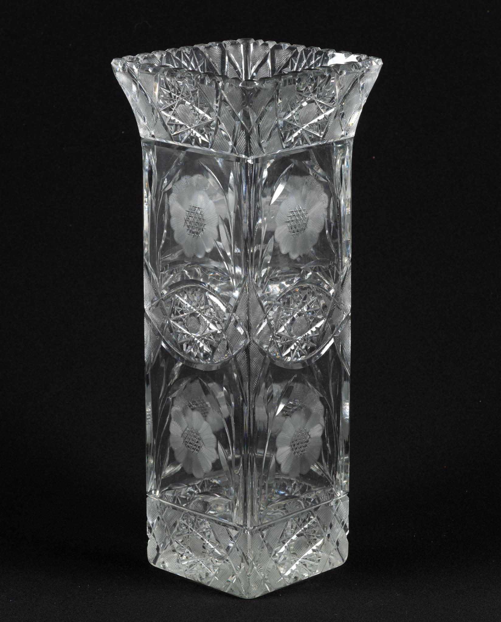 Vintage Pressed and Cut Glass Square Vase