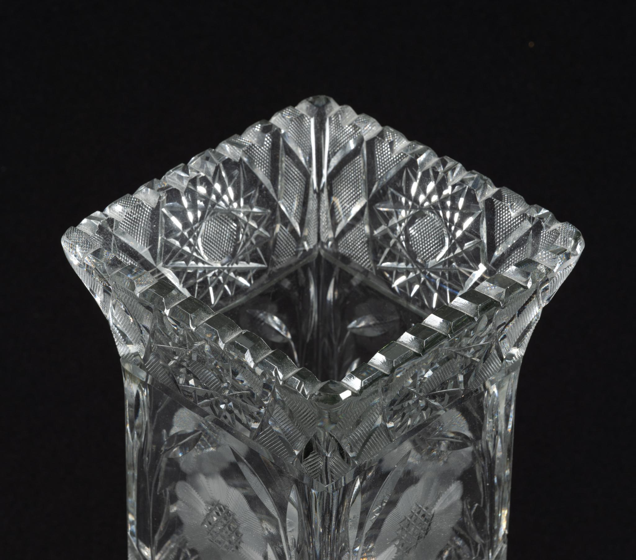 Vintage Pressed and Cut Glass Square Vase