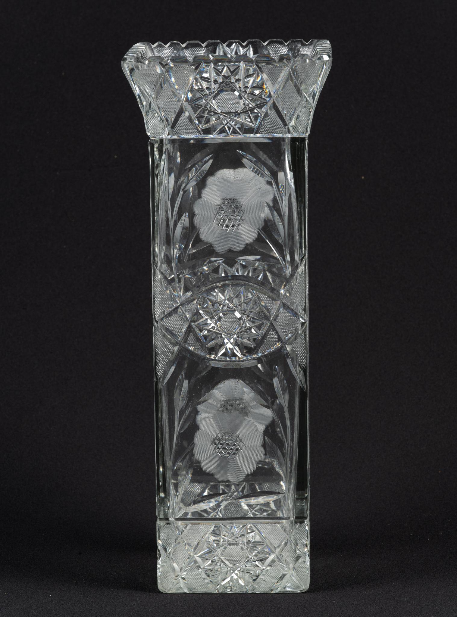 Vintage Pressed and Cut Glass Square Vase