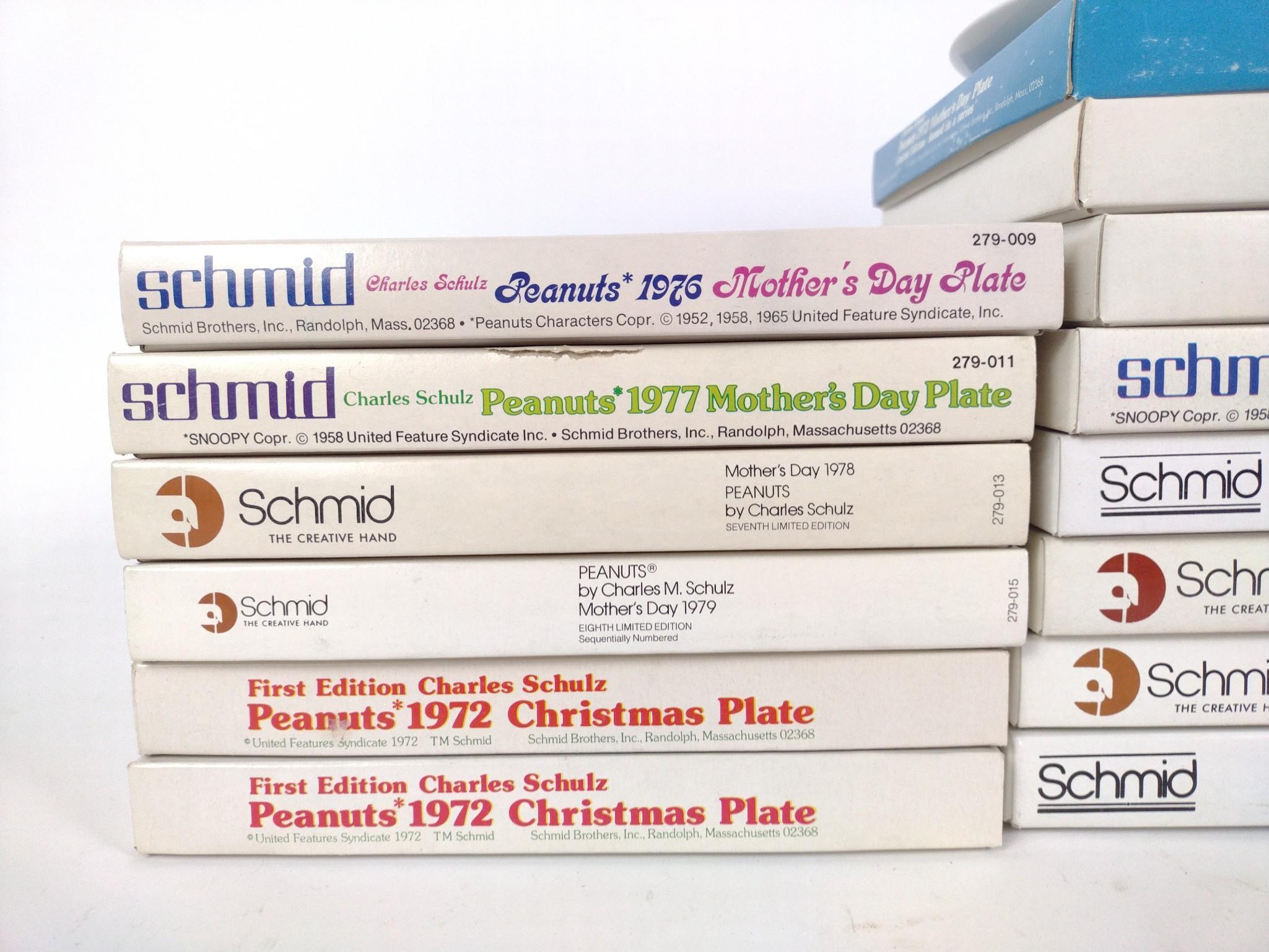 20 Vintage Snoopy Plates, 5 Snoopy Bells & 3 Pewter Snoopy Statues