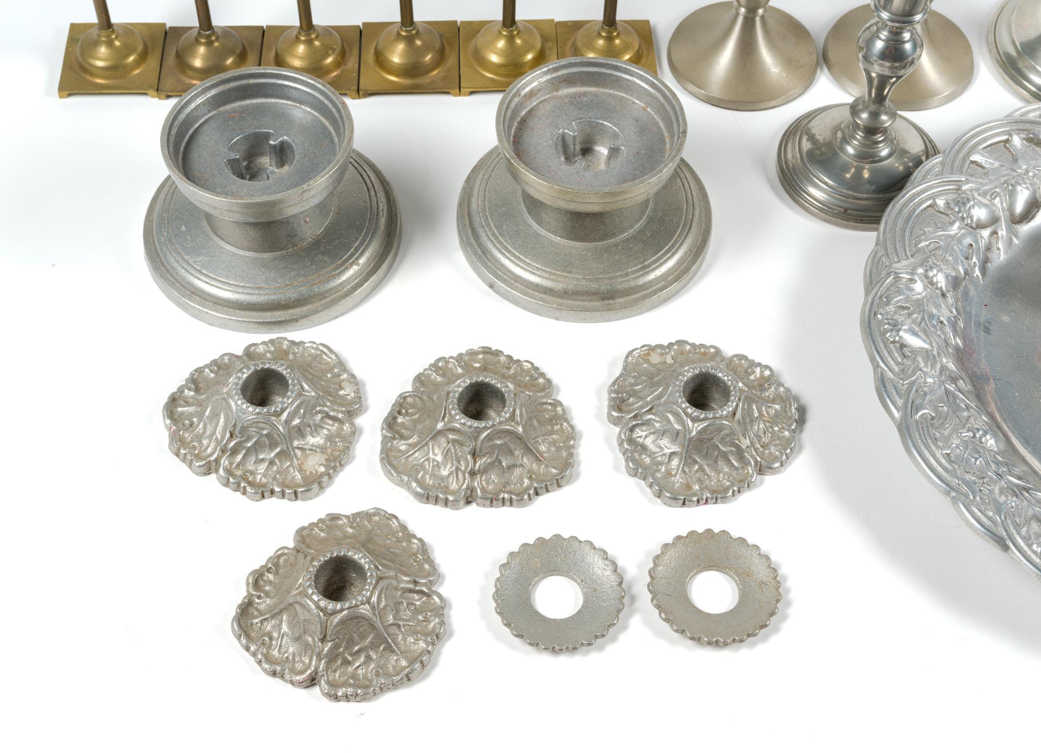Brass Candlesticks & Assorted Pewter