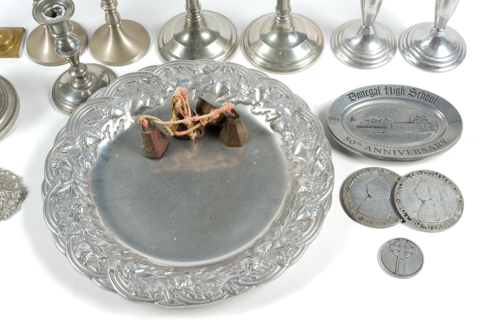 Brass Candlesticks & Assorted Pewter