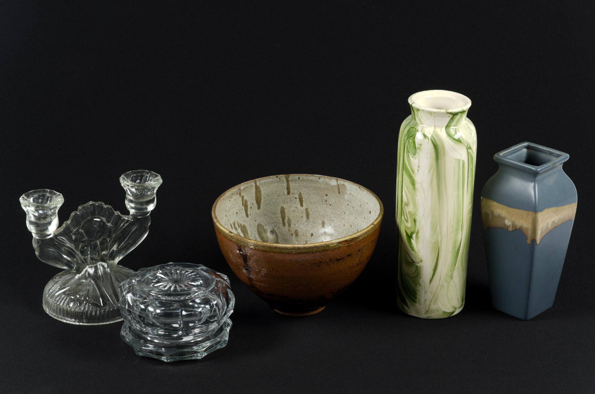 Ceramic & Glass Pieces Incl. Heisey Glass & Signed Pottery