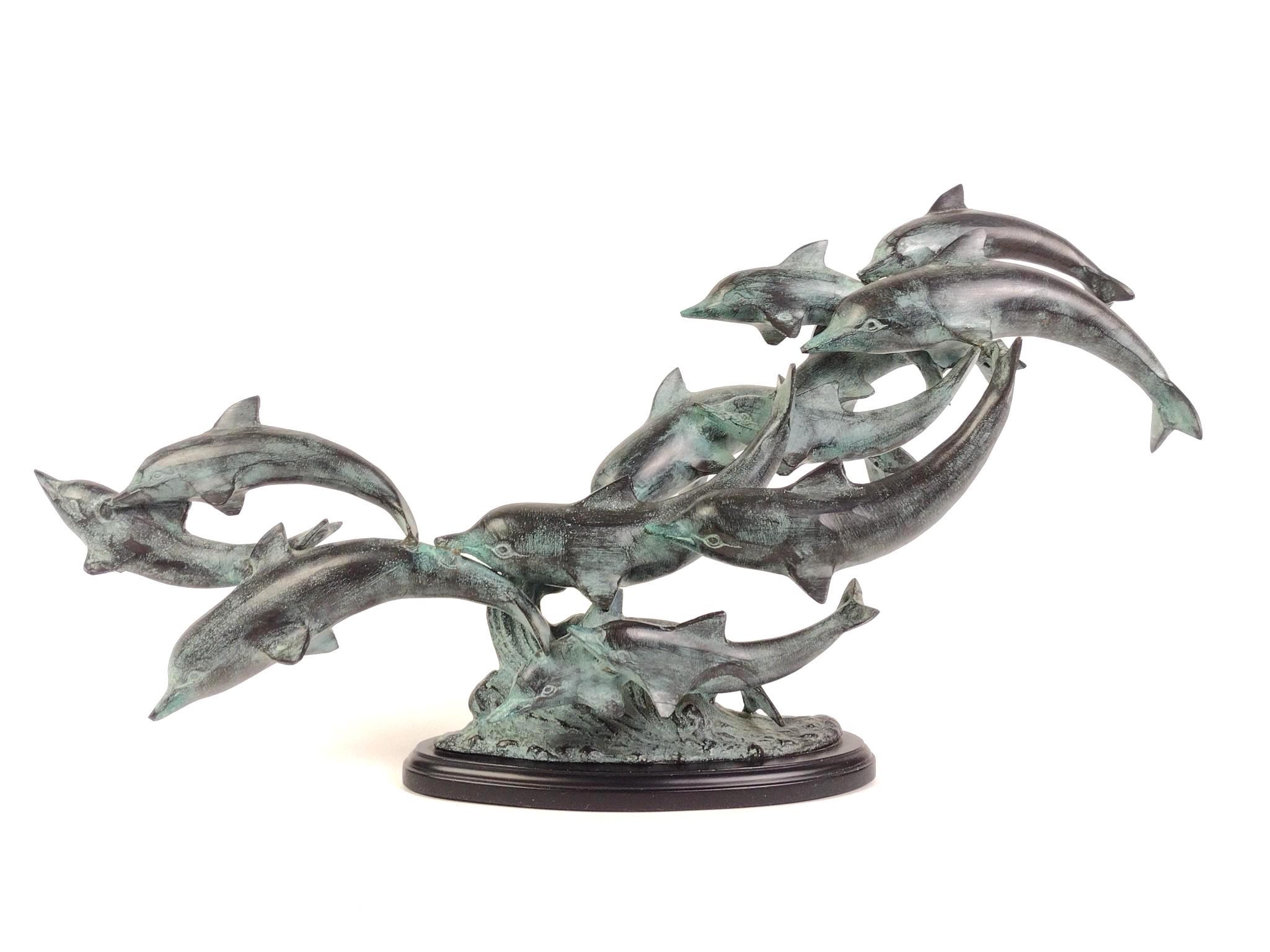 Leaping Dolphins Patinated Brass Dolphin Statue