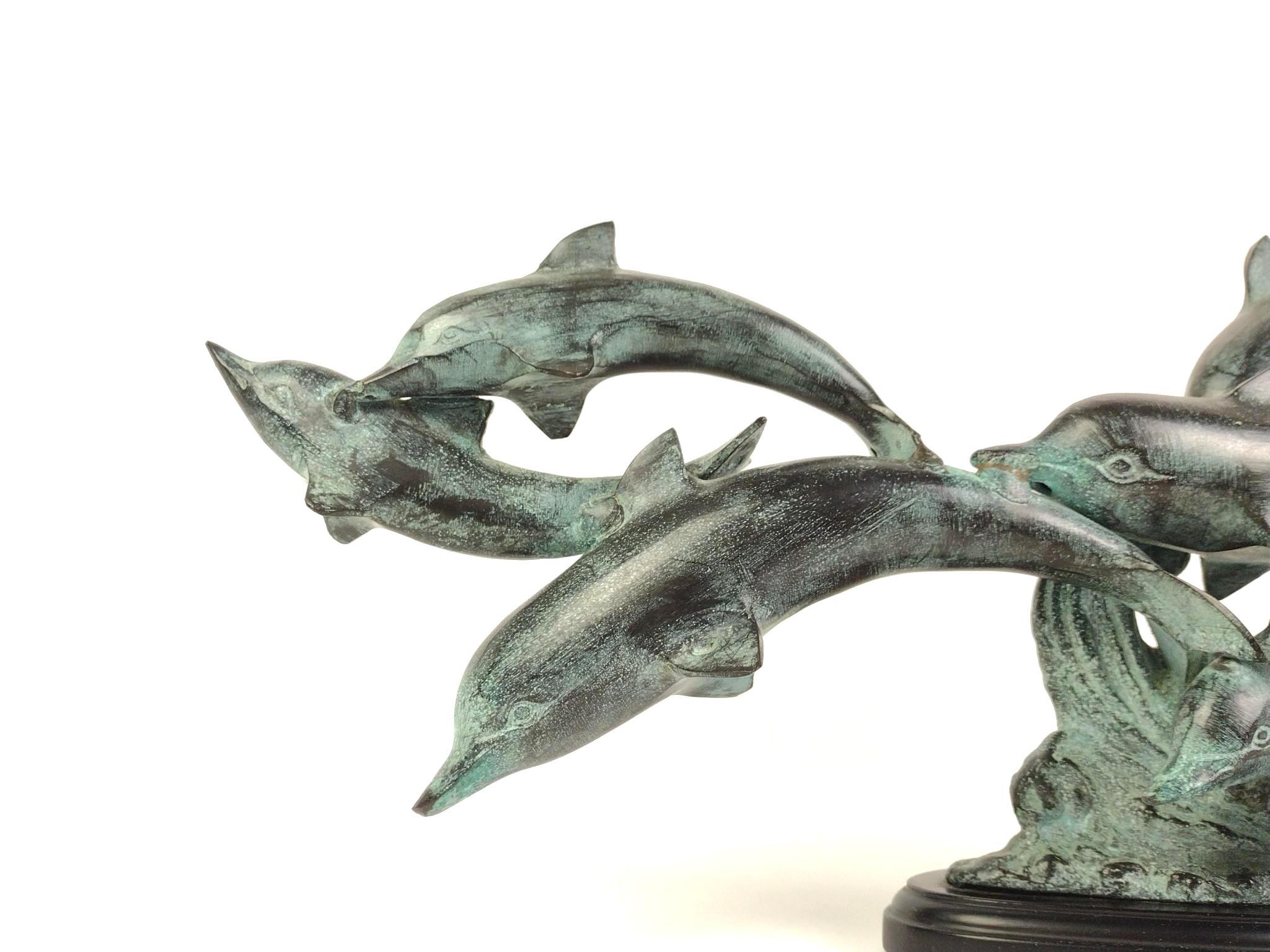 Leaping Dolphins Patinated Brass Dolphin Statue