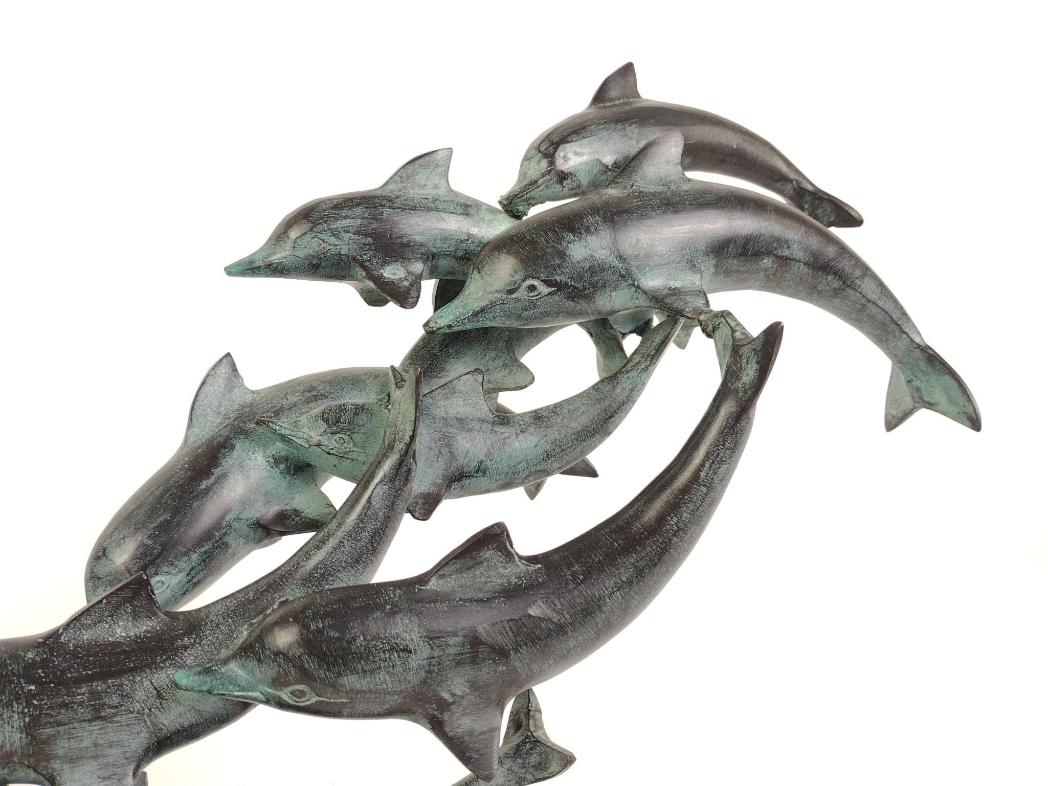 Leaping Dolphins Patinated Brass Dolphin Statue