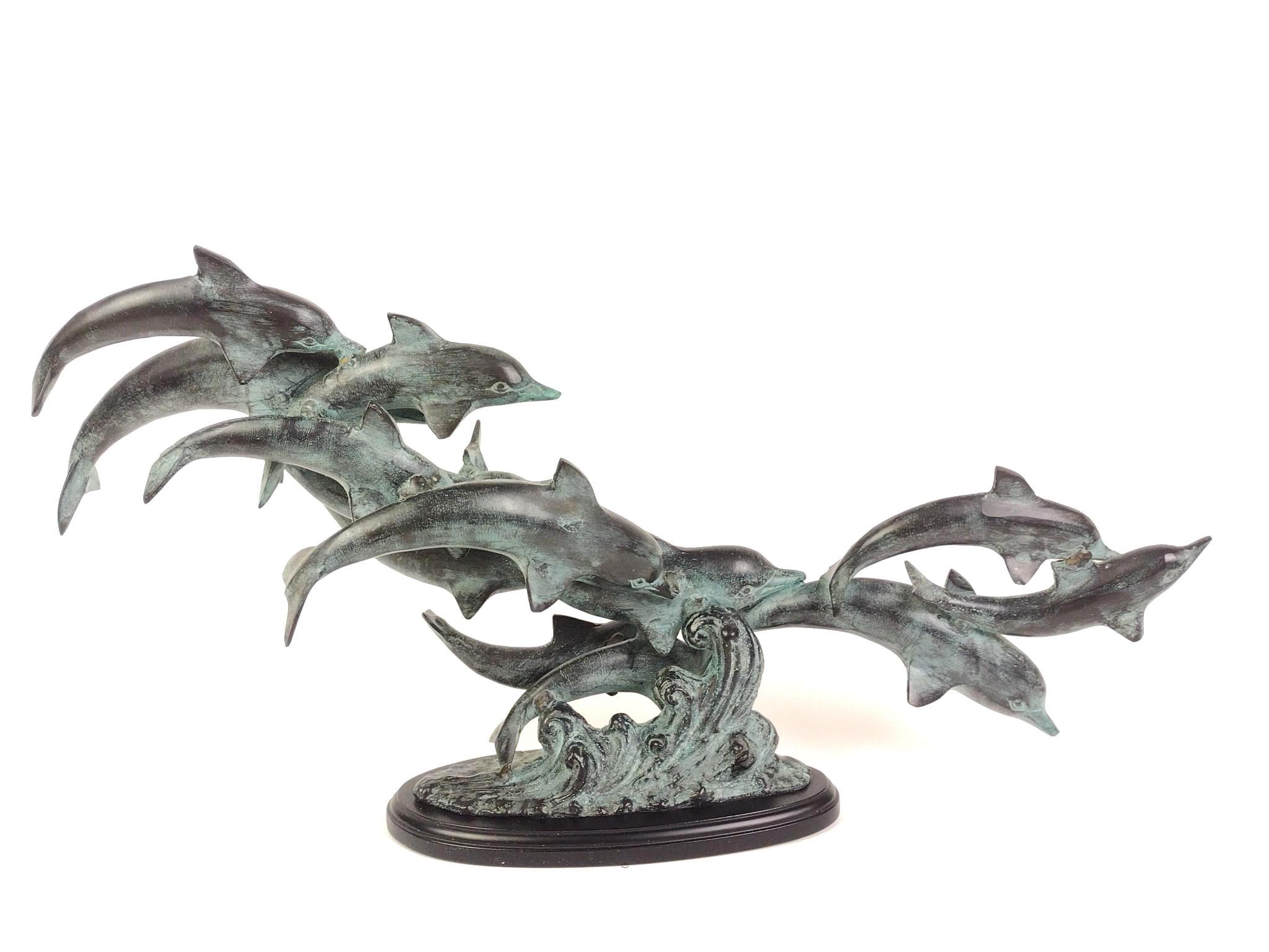 Leaping Dolphins Patinated Brass Dolphin Statue