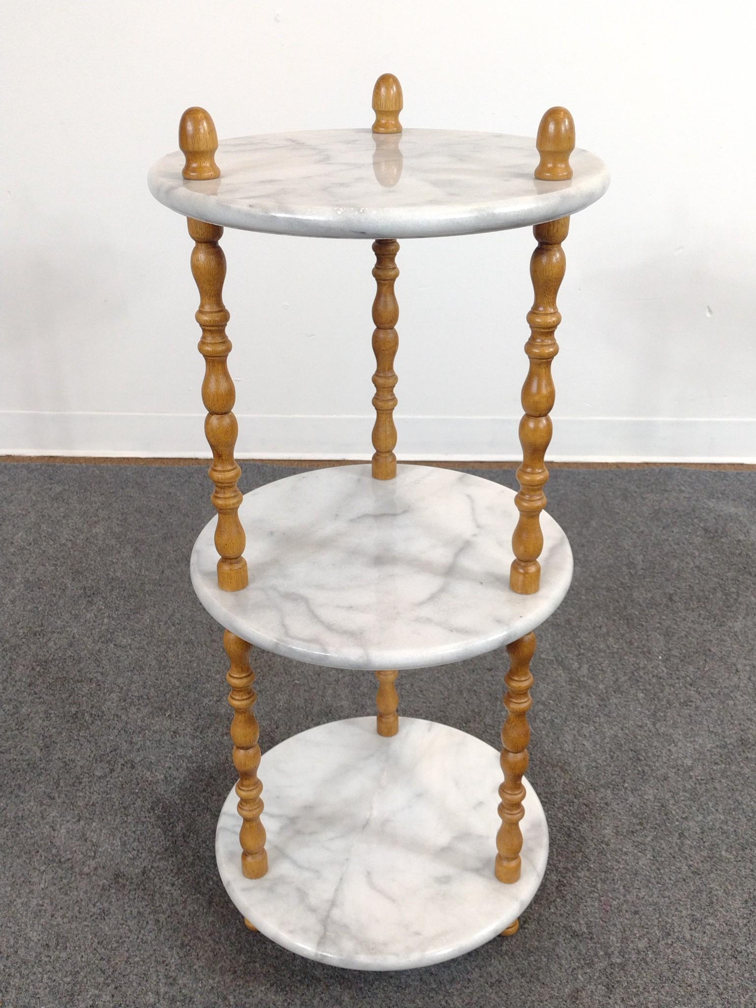 Marble Etagere and Pedestal Table