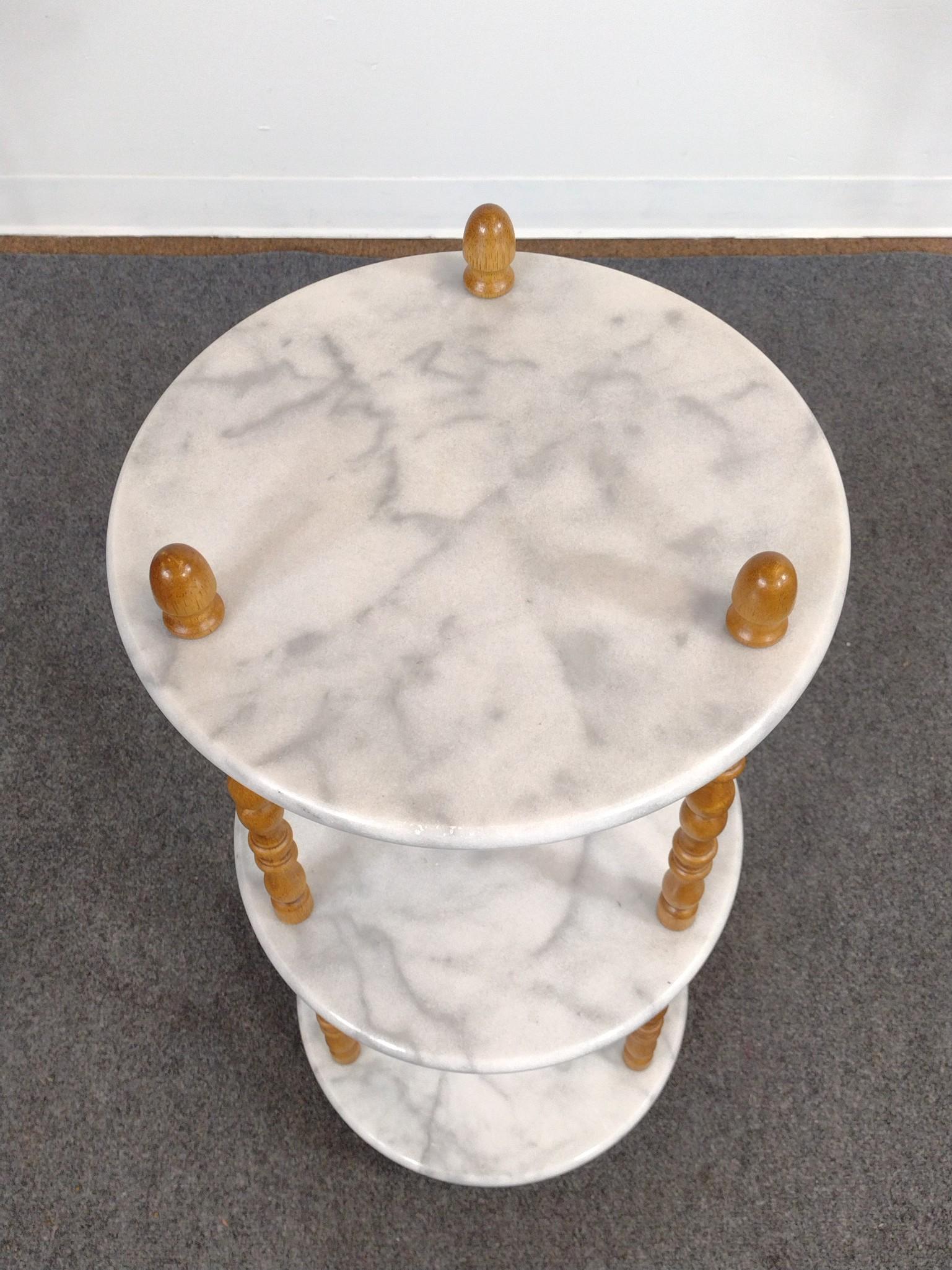 Marble Etagere and Pedestal Table
