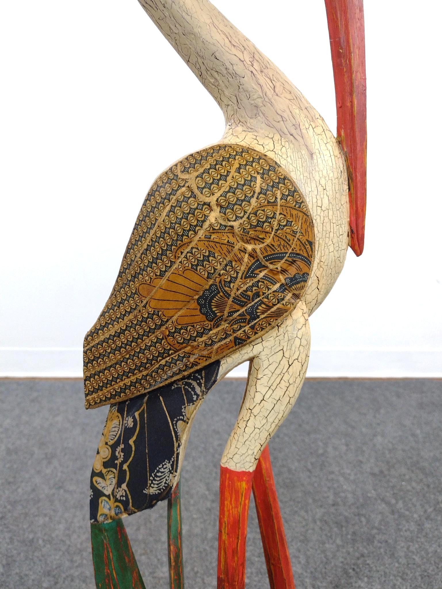 Painted Hand Carved Crane Sculpture