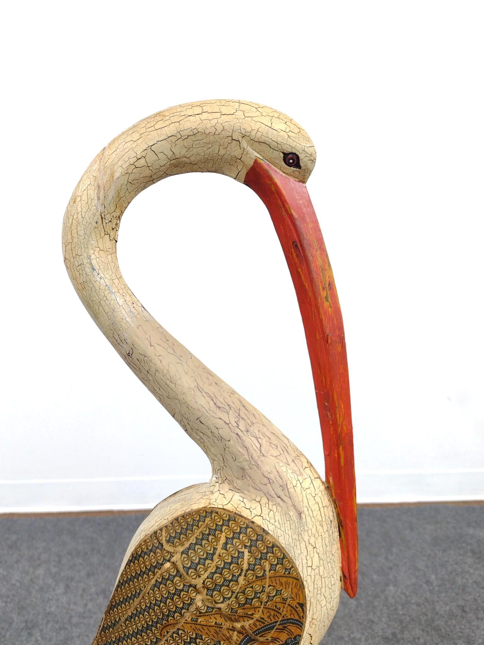 Painted Hand Carved Crane Sculpture