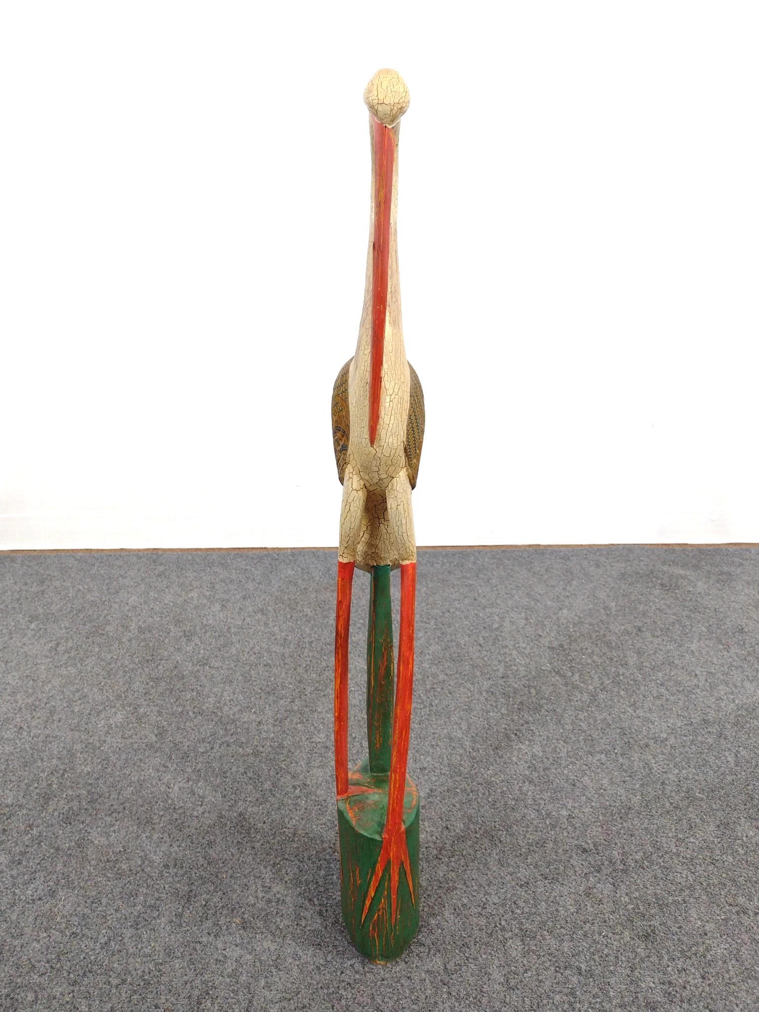 Painted Hand Carved Crane Sculpture