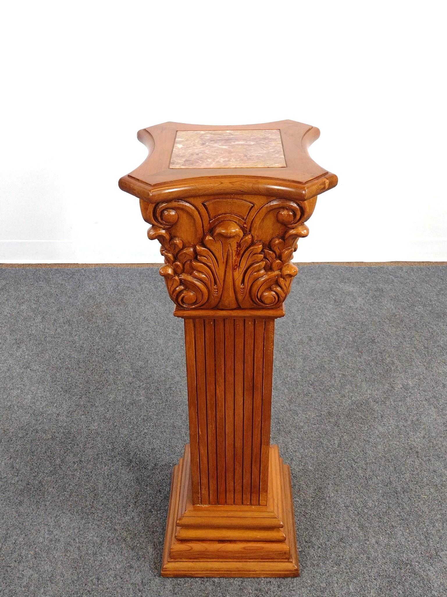 Marble Top Column Pedestal Plant Stand