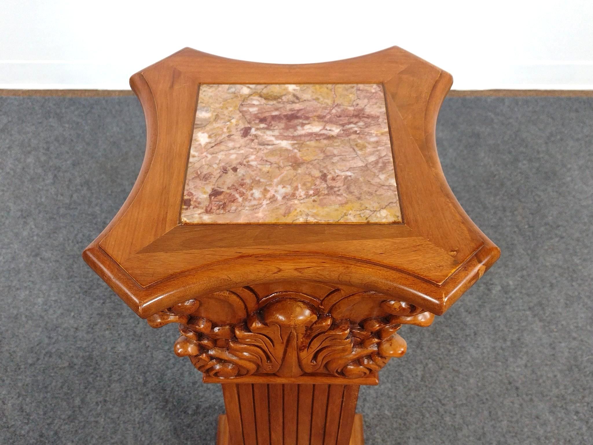 Marble Top Column Pedestal Plant Stand