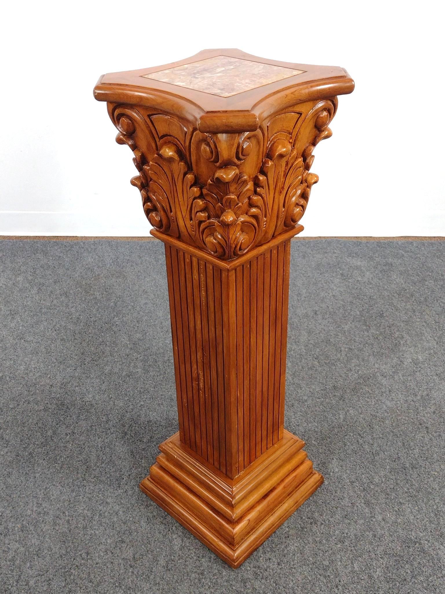Marble Top Column Pedestal Plant Stand