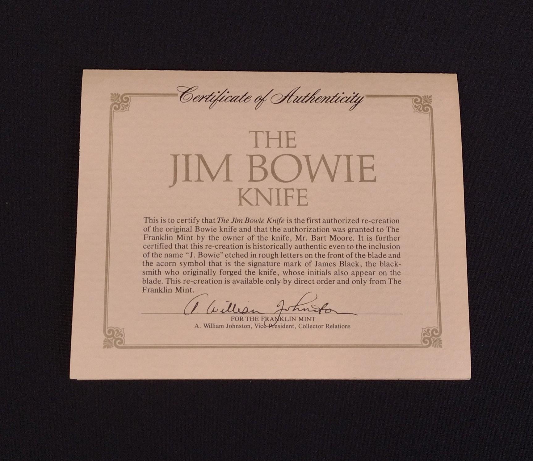 Franklin Mint Reproduction Jim Bowie Knife