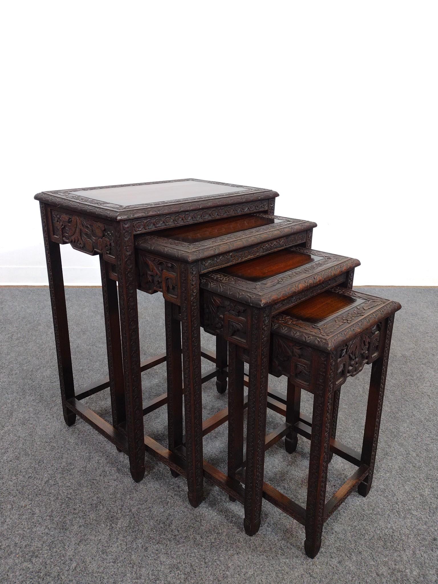 Chinese Export Carved Wood Nesting Tables