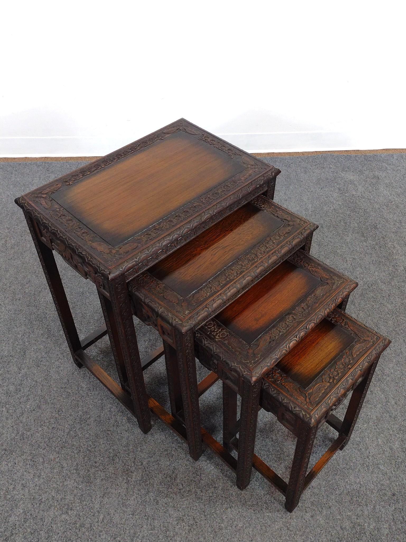 Chinese Export Carved Wood Nesting Tables