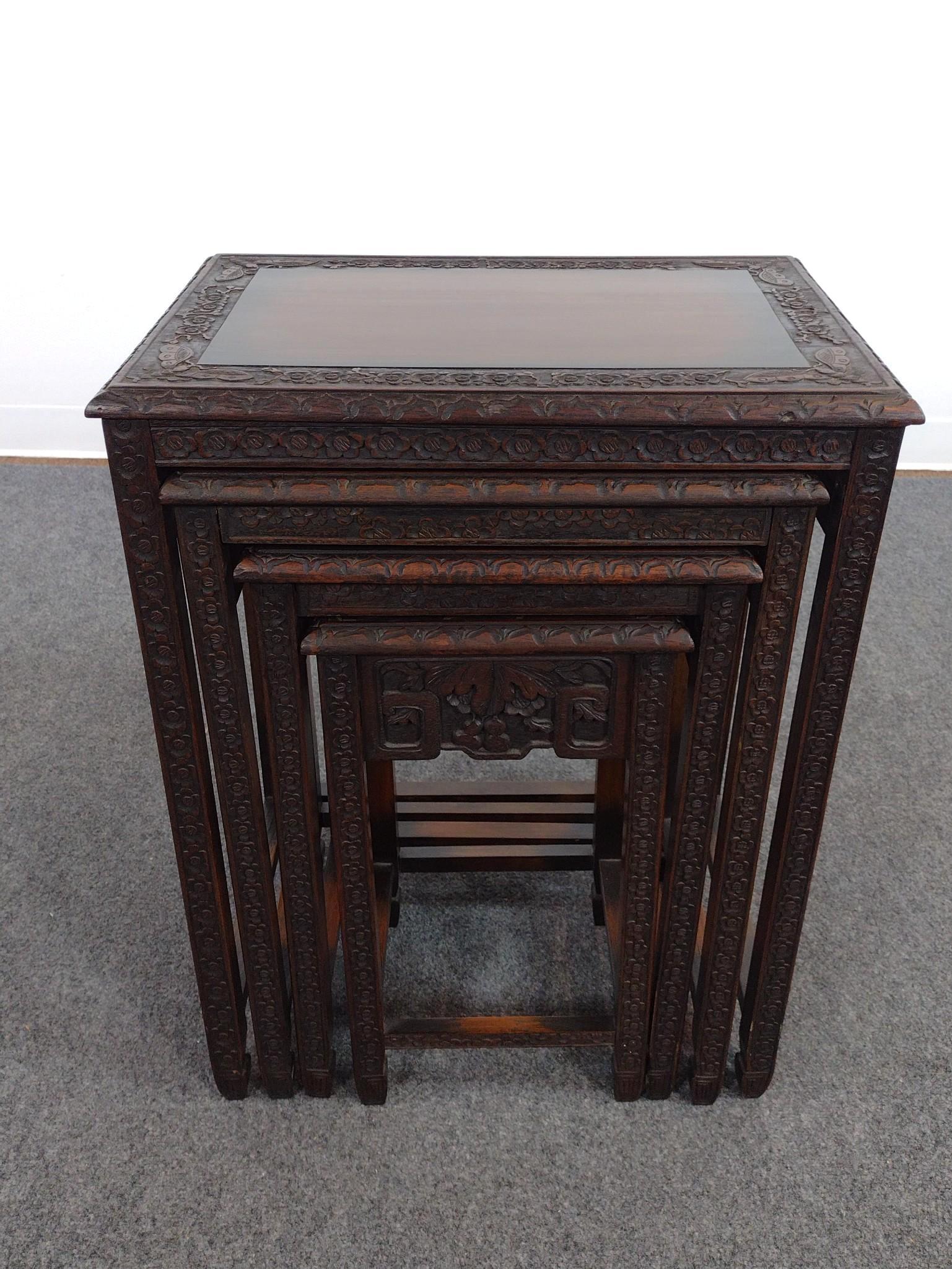 Chinese Export Carved Wood Nesting Tables