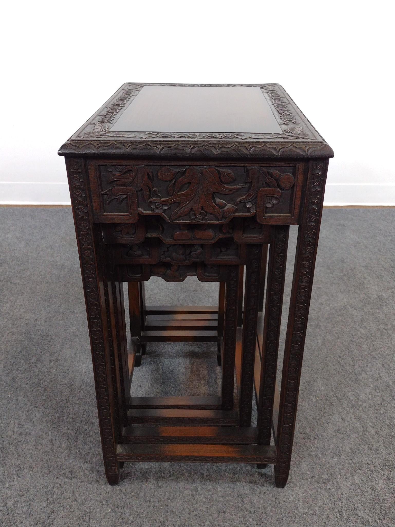 Chinese Export Carved Wood Nesting Tables