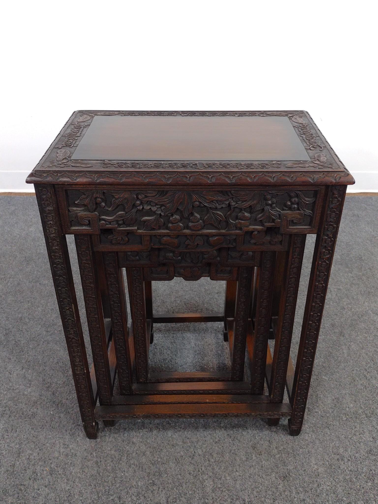 Chinese Export Carved Wood Nesting Tables