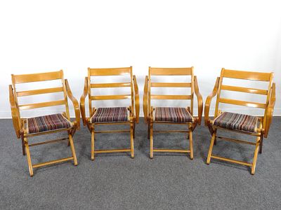 Set of 4 Mid-Century Folding Chairs. Each 21" wide X 18-1/2" deep X 31-1/2" high. No 