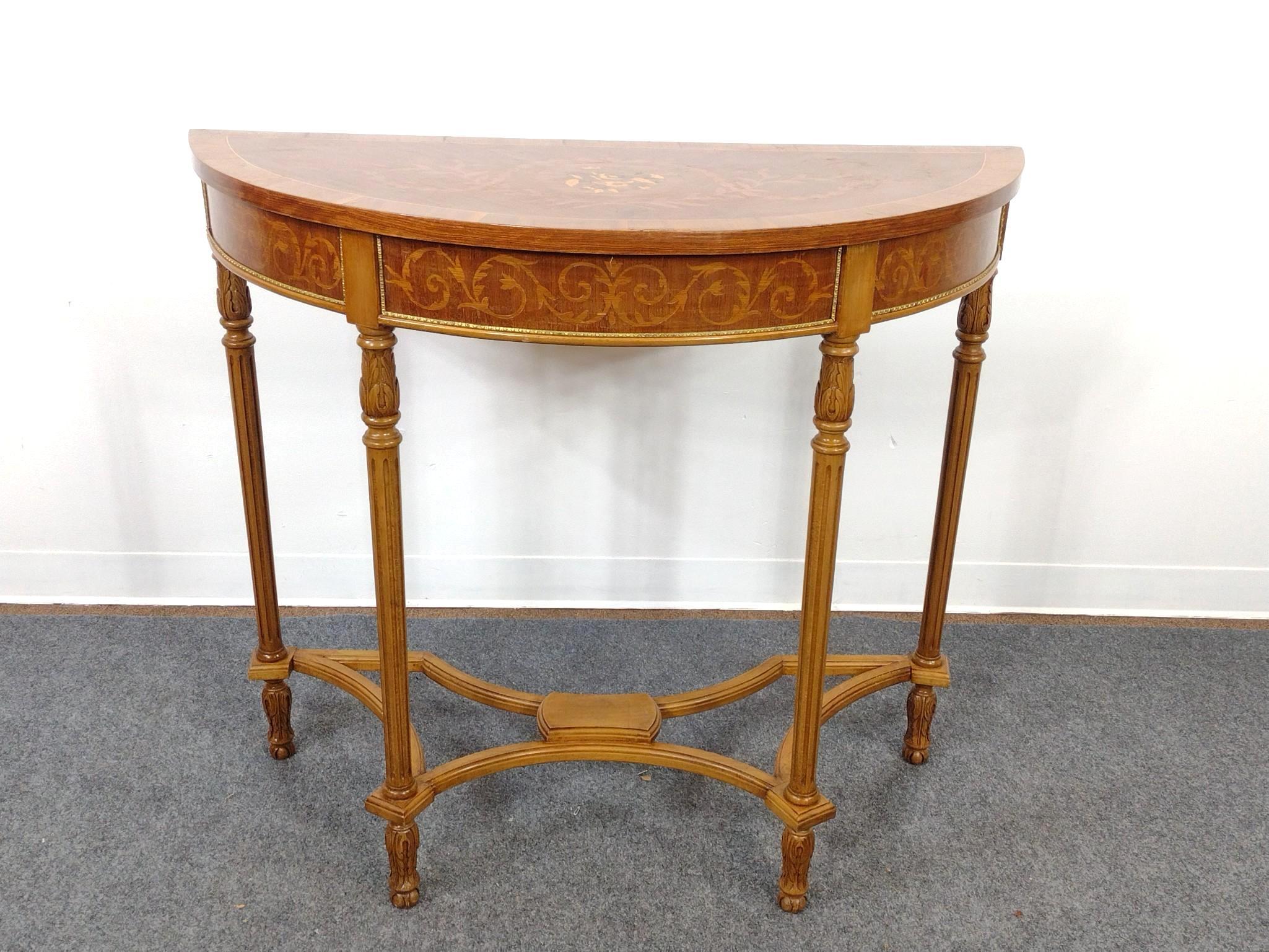 Inlaid Demilune Console Table