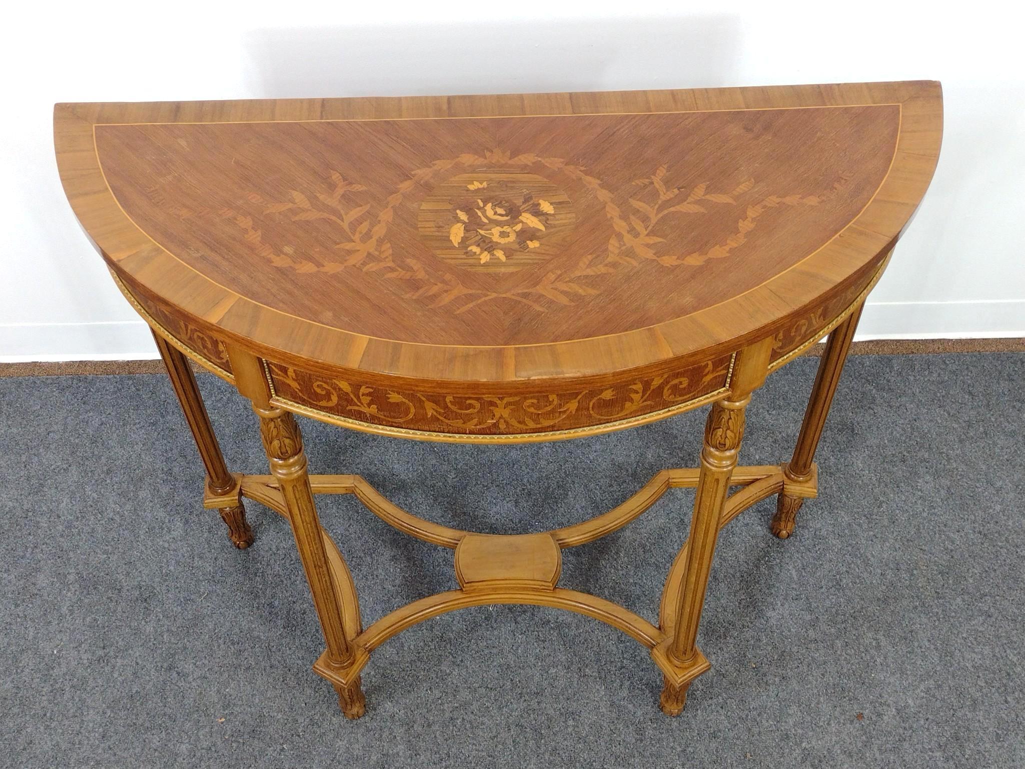 Inlaid Demilune Console Table