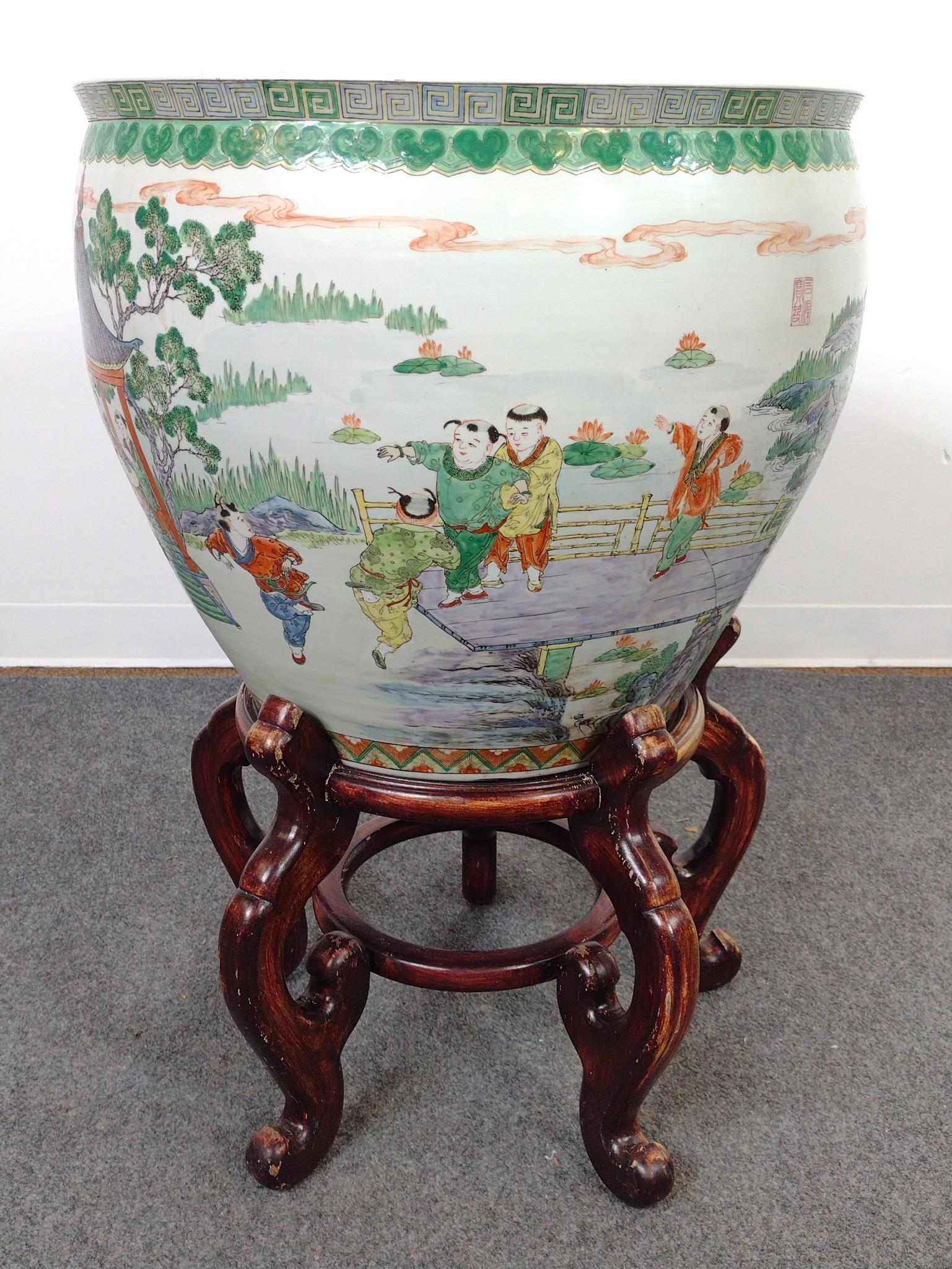 Large Chinese Fish Bowl on Stand