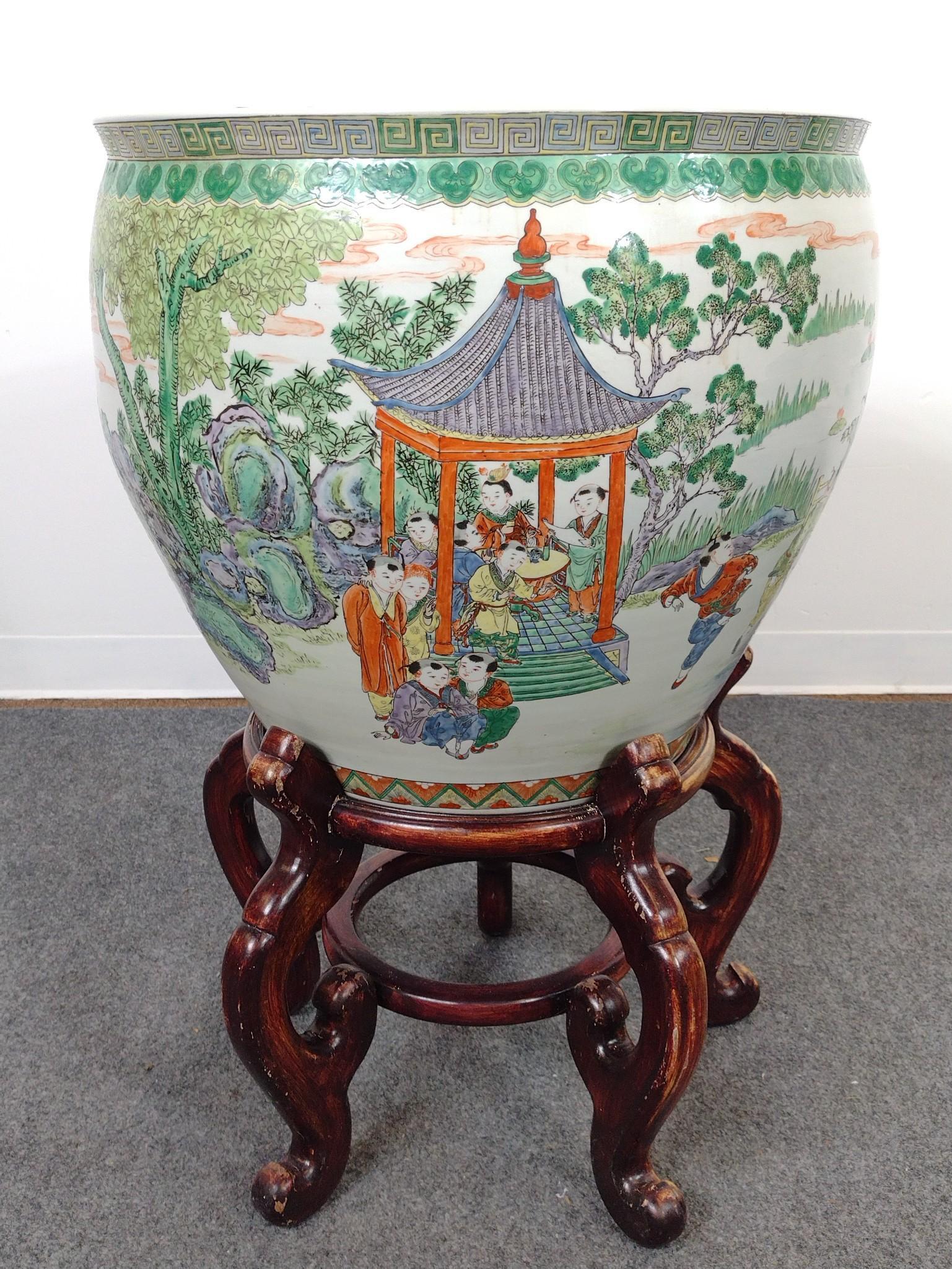 Large Chinese Fish Bowl on Stand