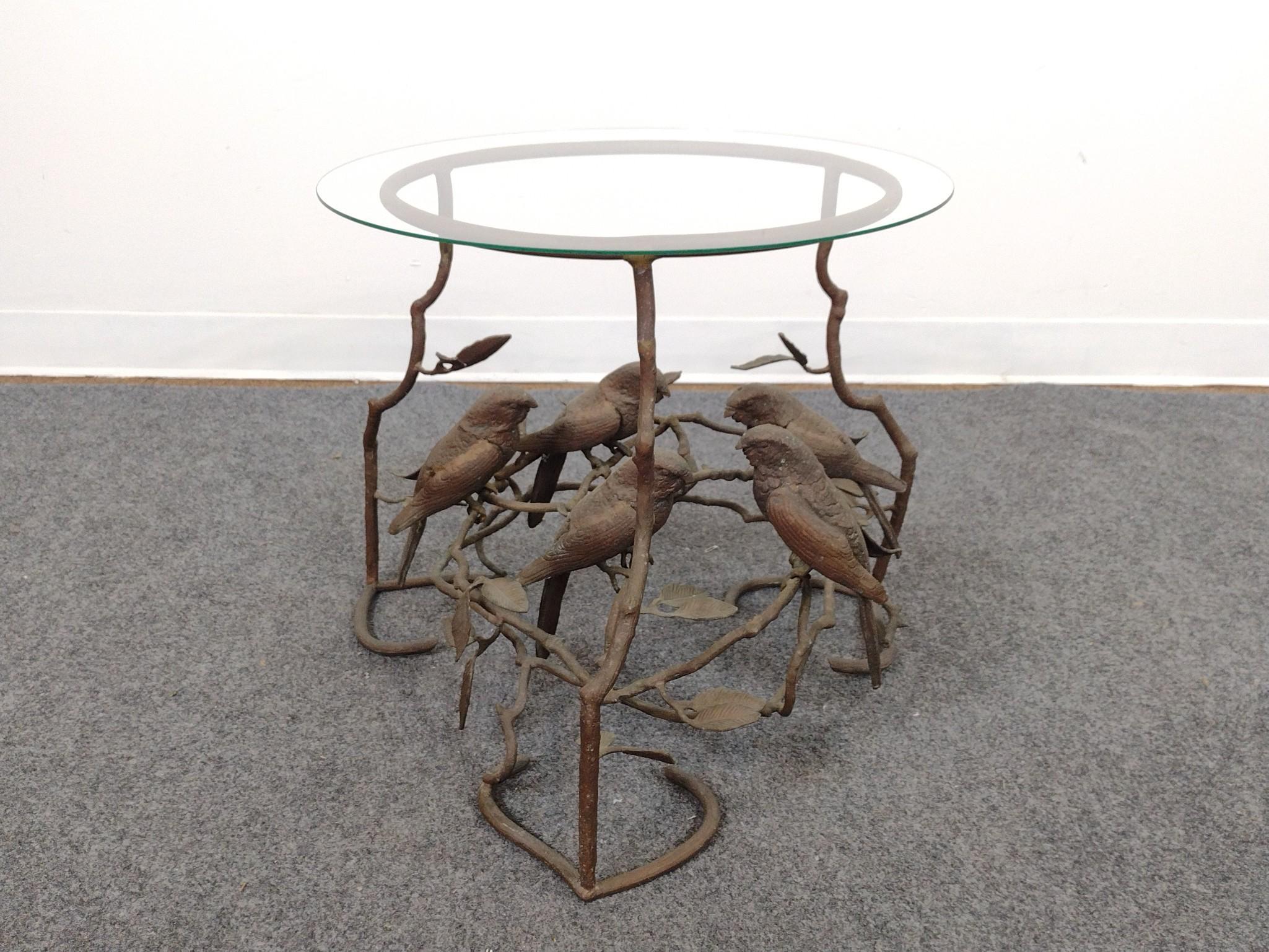 Mid-Century Birds on Branches Metal Accent Table