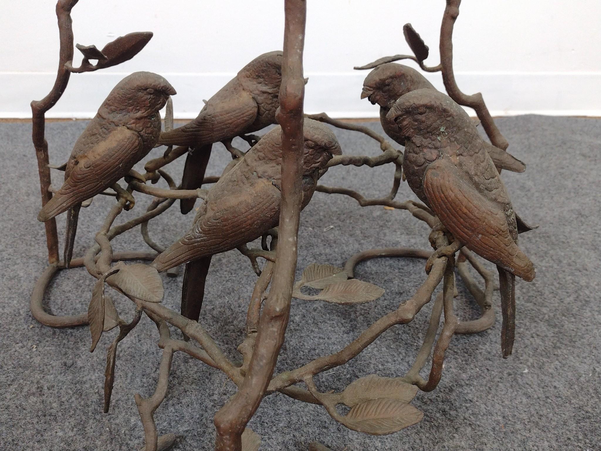 Mid-Century Birds on Branches Metal Accent Table