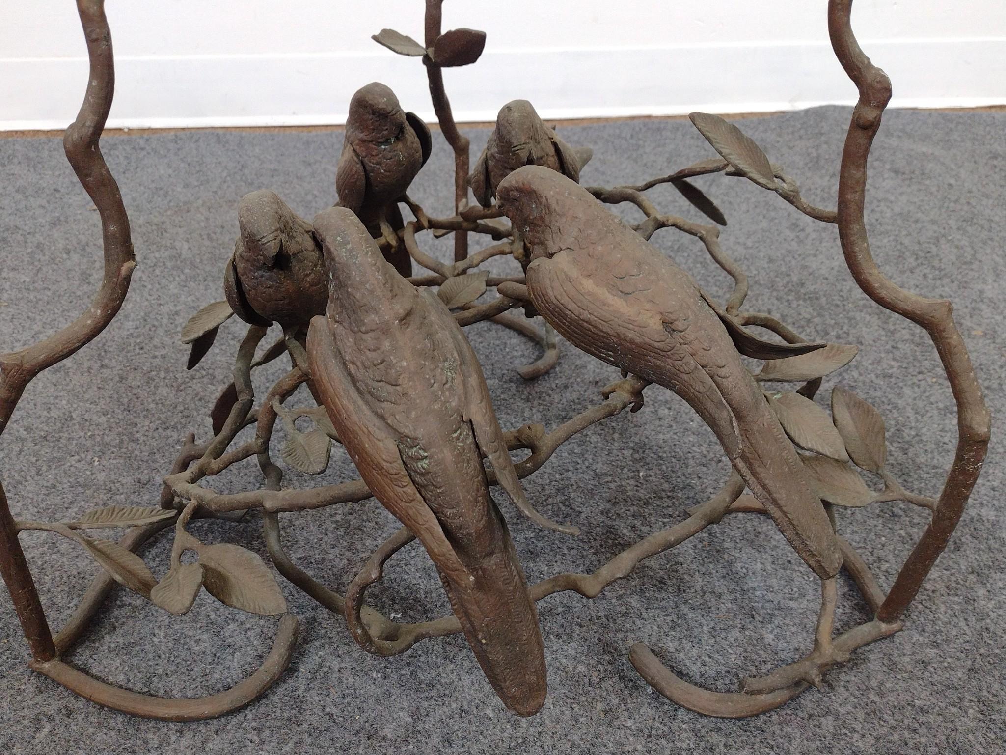 Mid-Century Birds on Branches Metal Accent Table