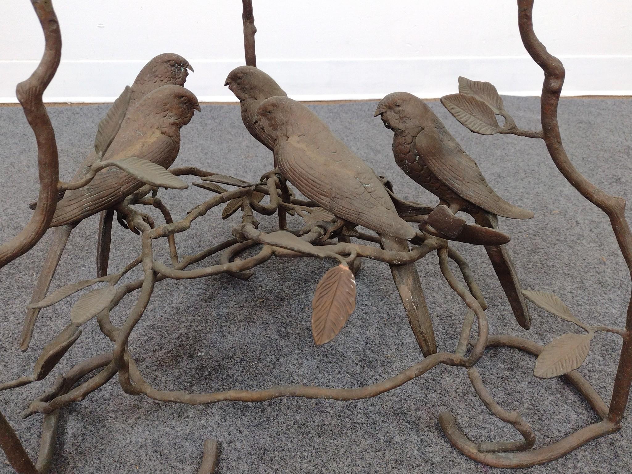 Mid-Century Birds on Branches Metal Accent Table