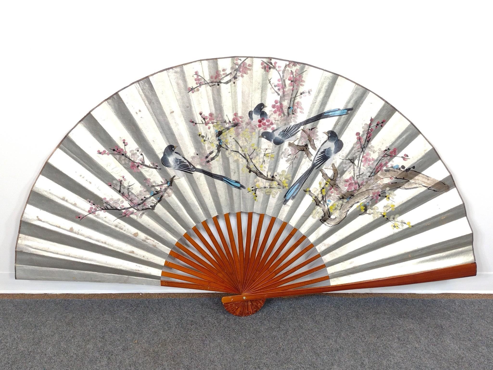 Large Chinese Export Hand-Painted Wall Fan