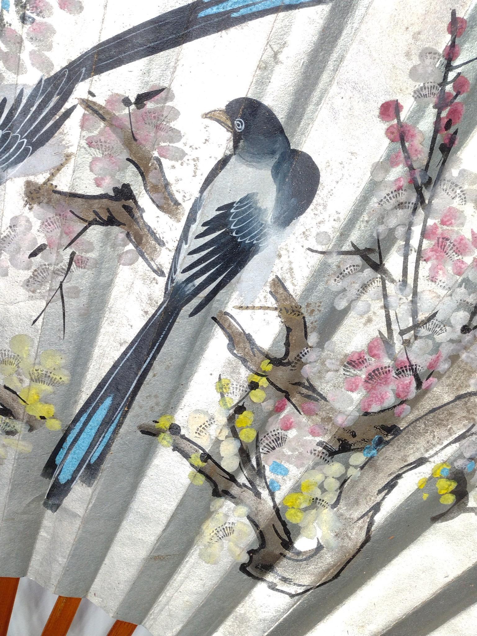 Large Chinese Export Hand-Painted Wall Fan
