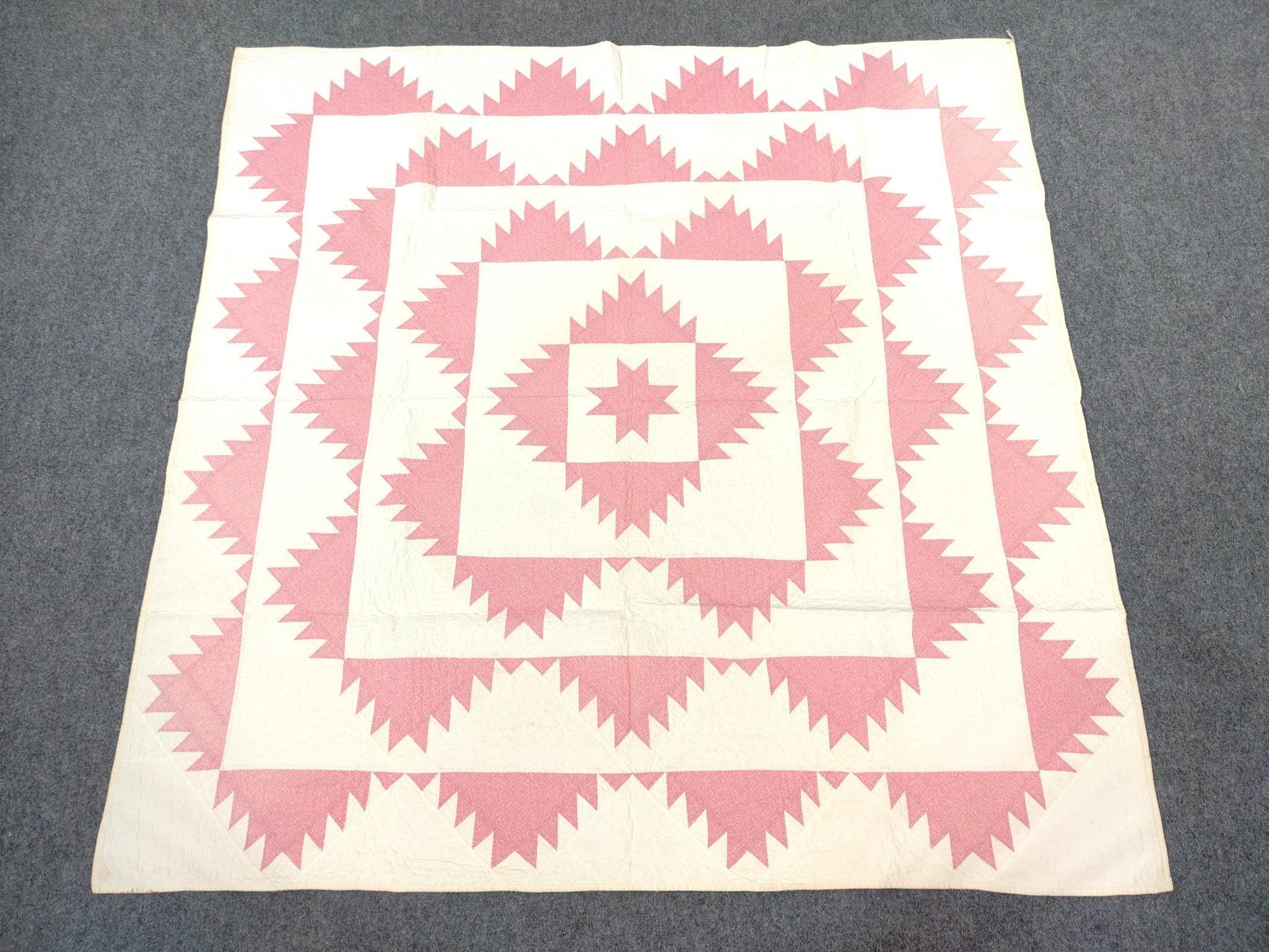 Vintage White & Red Patchwork Quilt