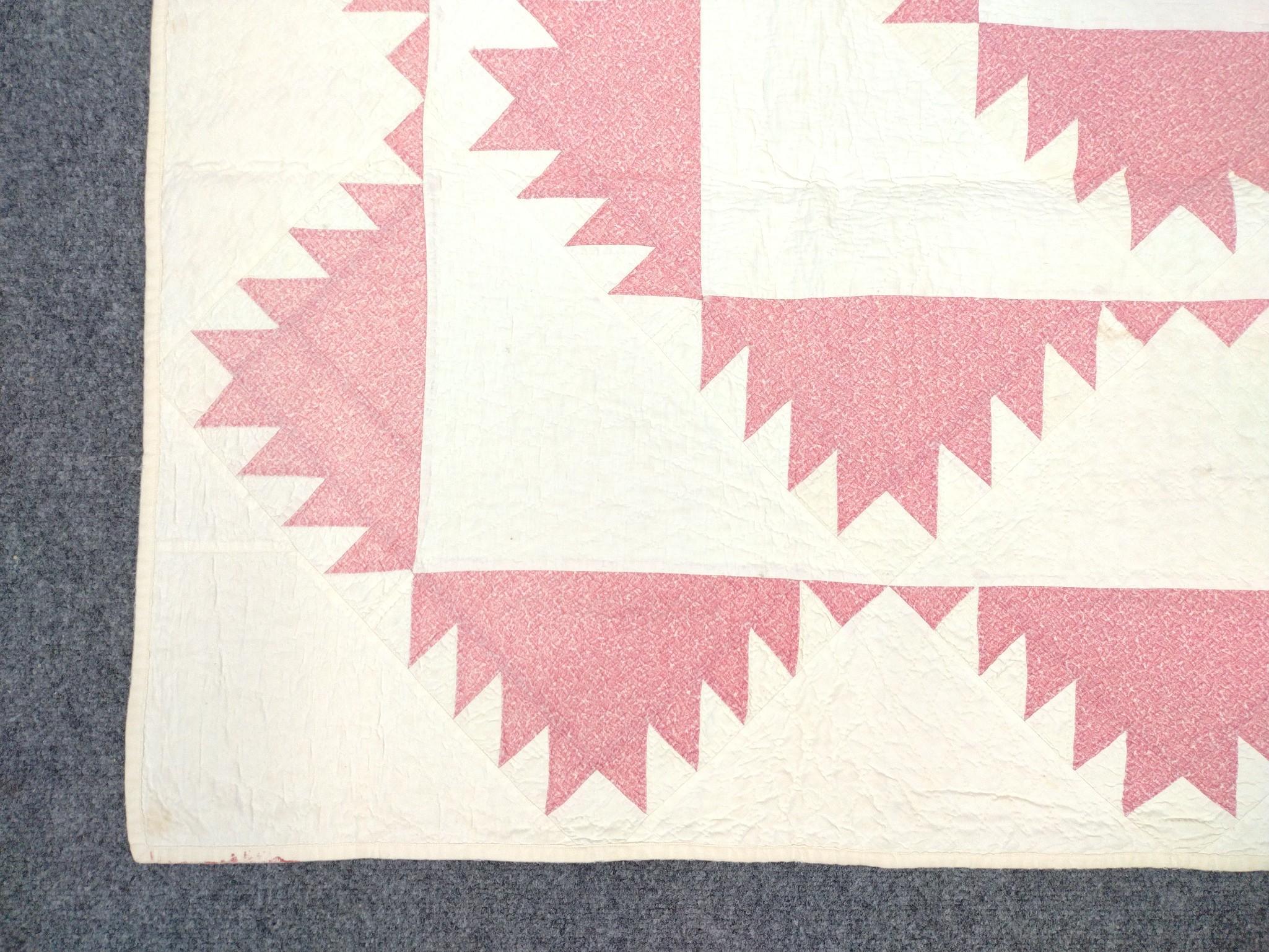 Vintage White & Red Patchwork Quilt