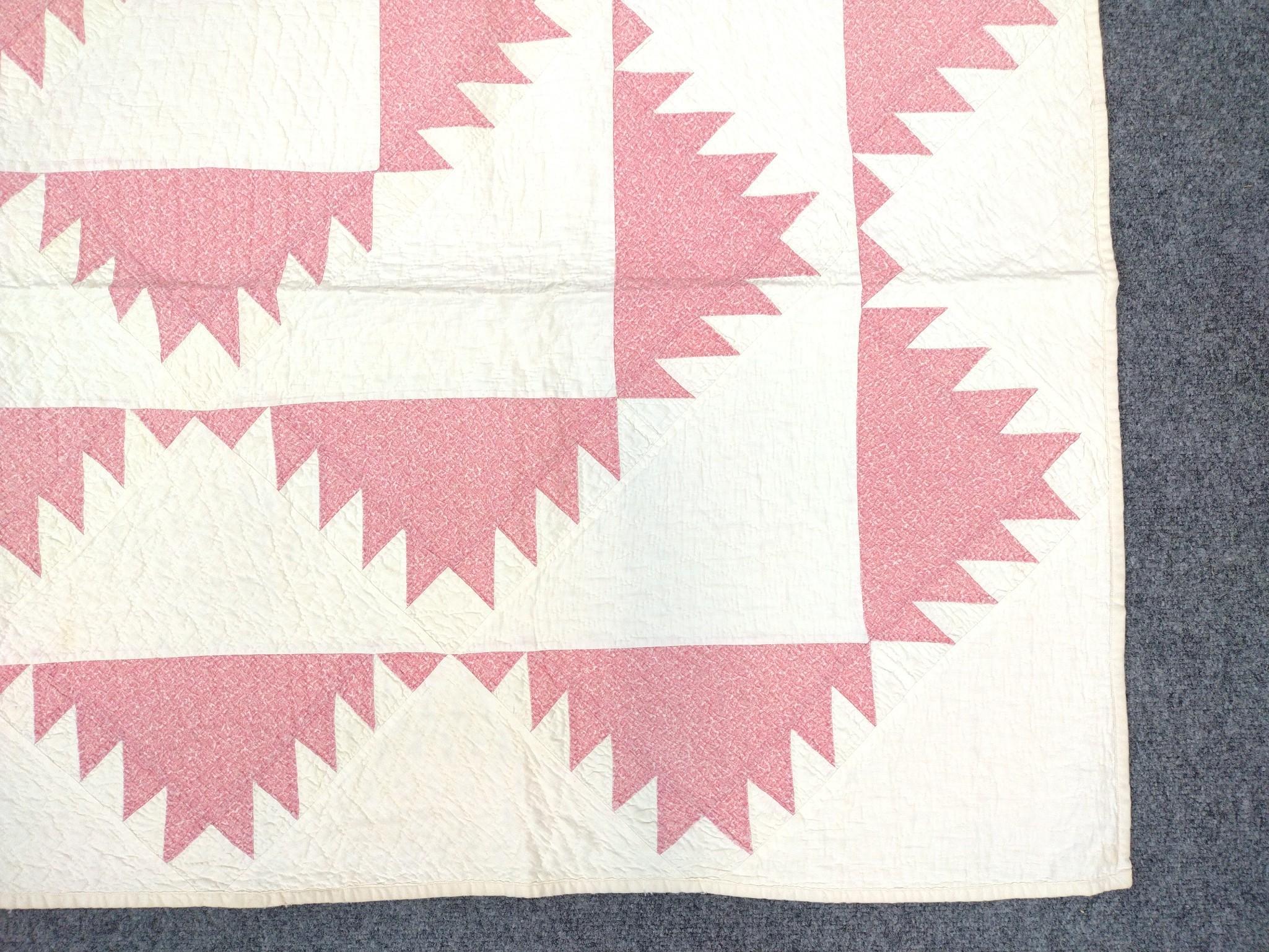 Vintage White & Red Patchwork Quilt