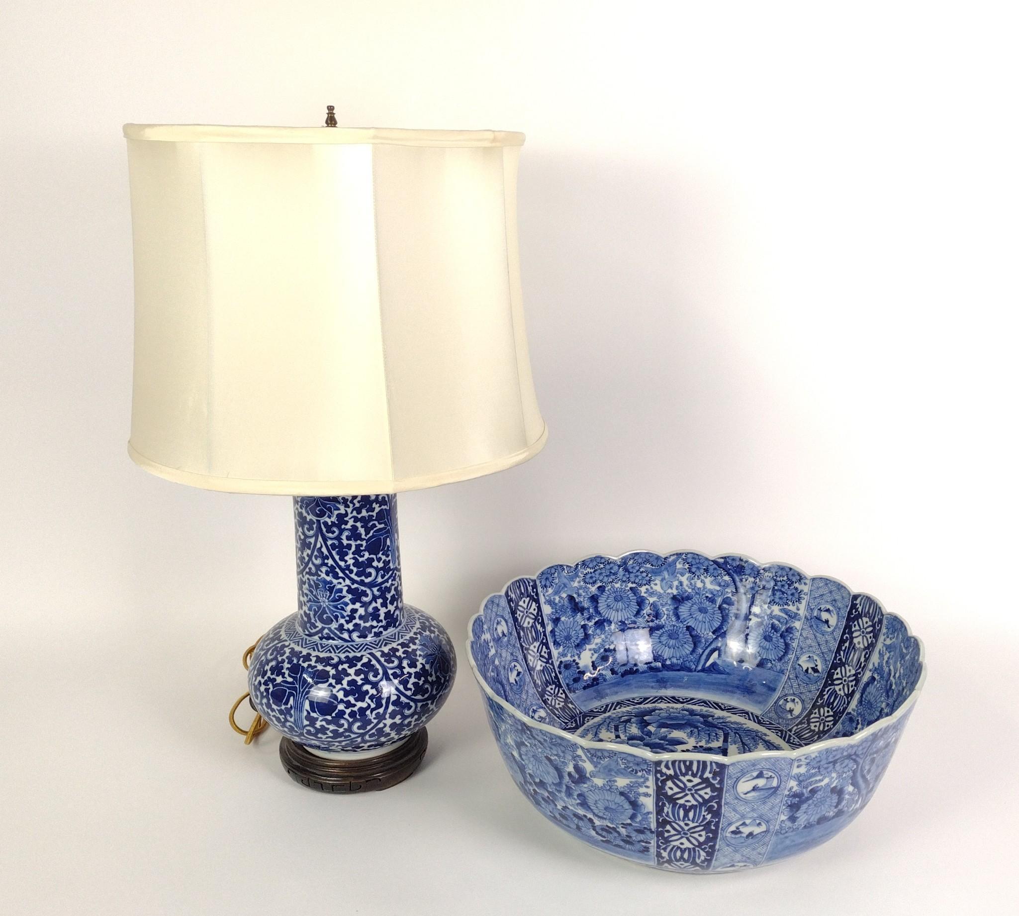 Blue & White Punch Bowl & Table Lamp