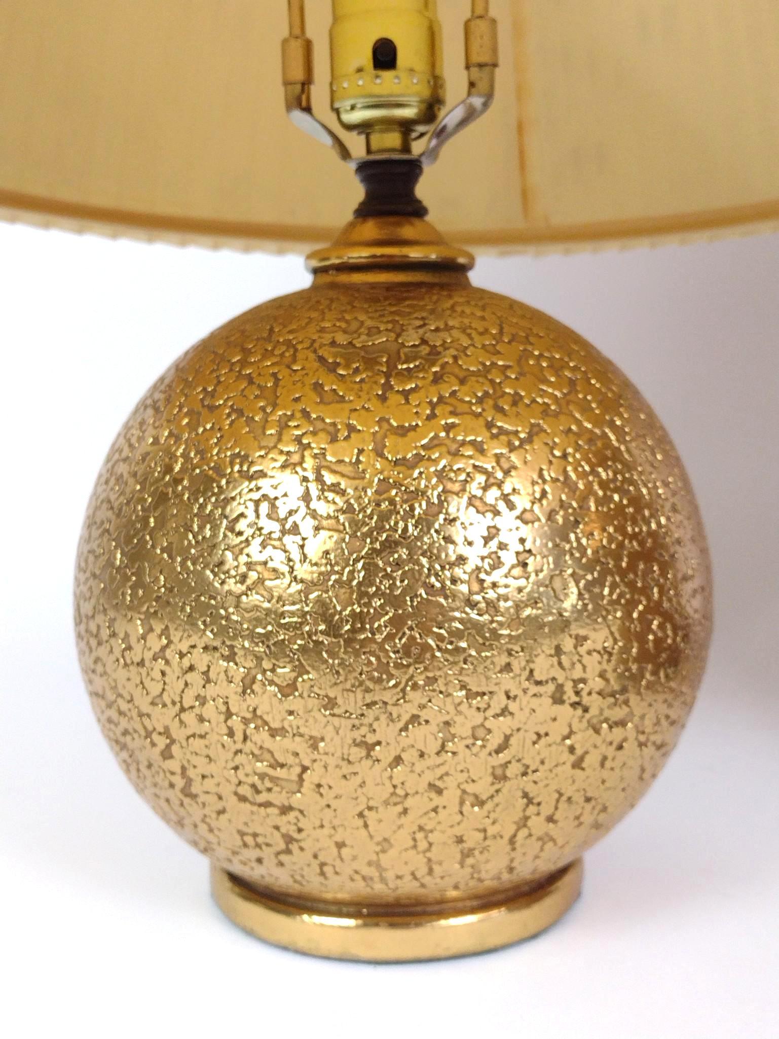 Tin Decorated Table Lamp & Mid-Century Gold Spherical Table Lamp