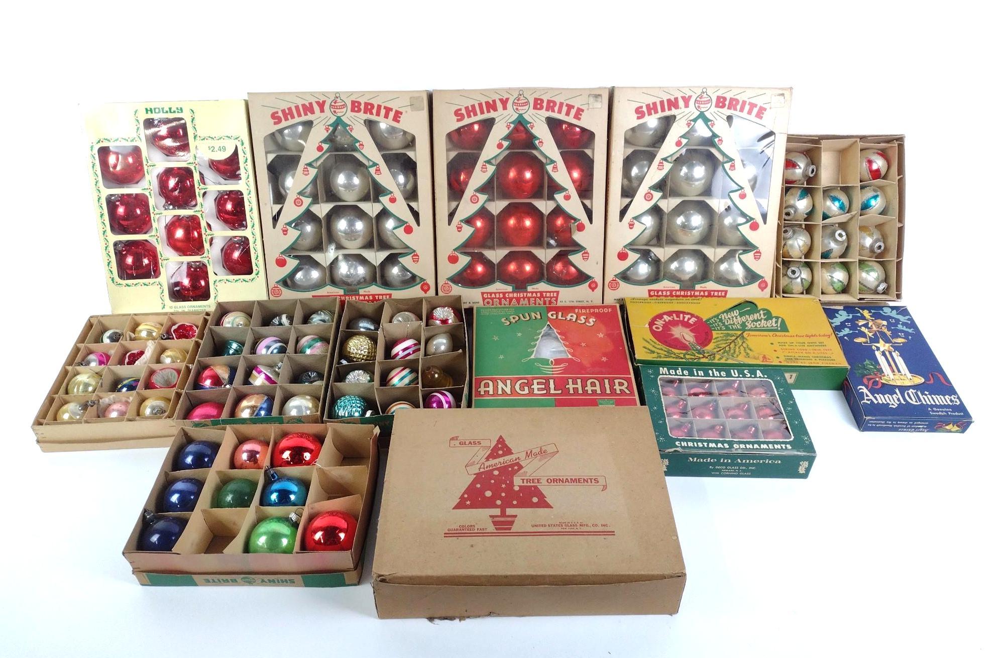 14 Boxes of Vintage Christmas Ornaments Incl. Shiny Brite & On-A-Lite