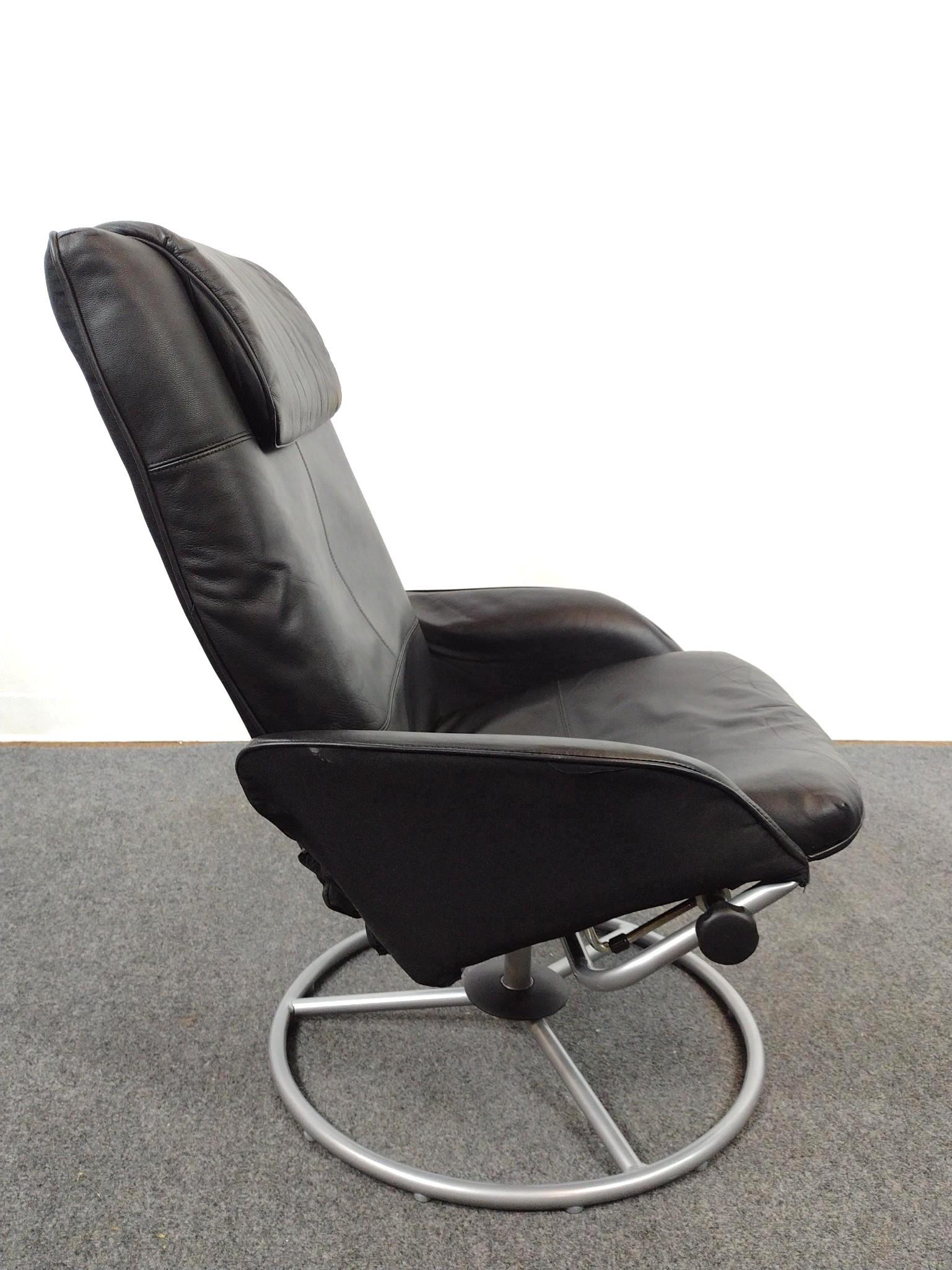 Ikea Malung Black Leather Swivel Recliner and Ottoman