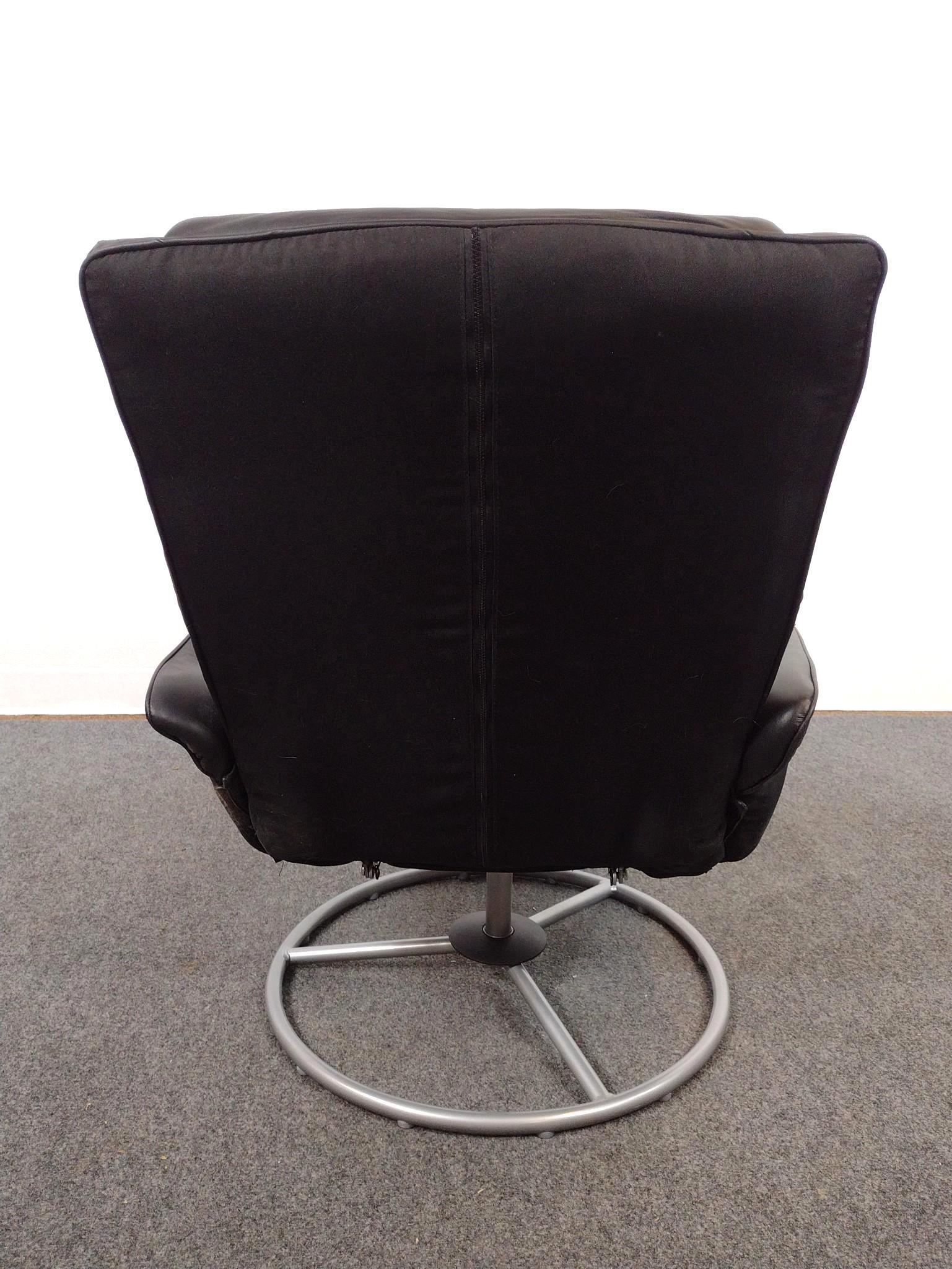 Ikea Malung Black Leather Swivel Recliner and Ottoman