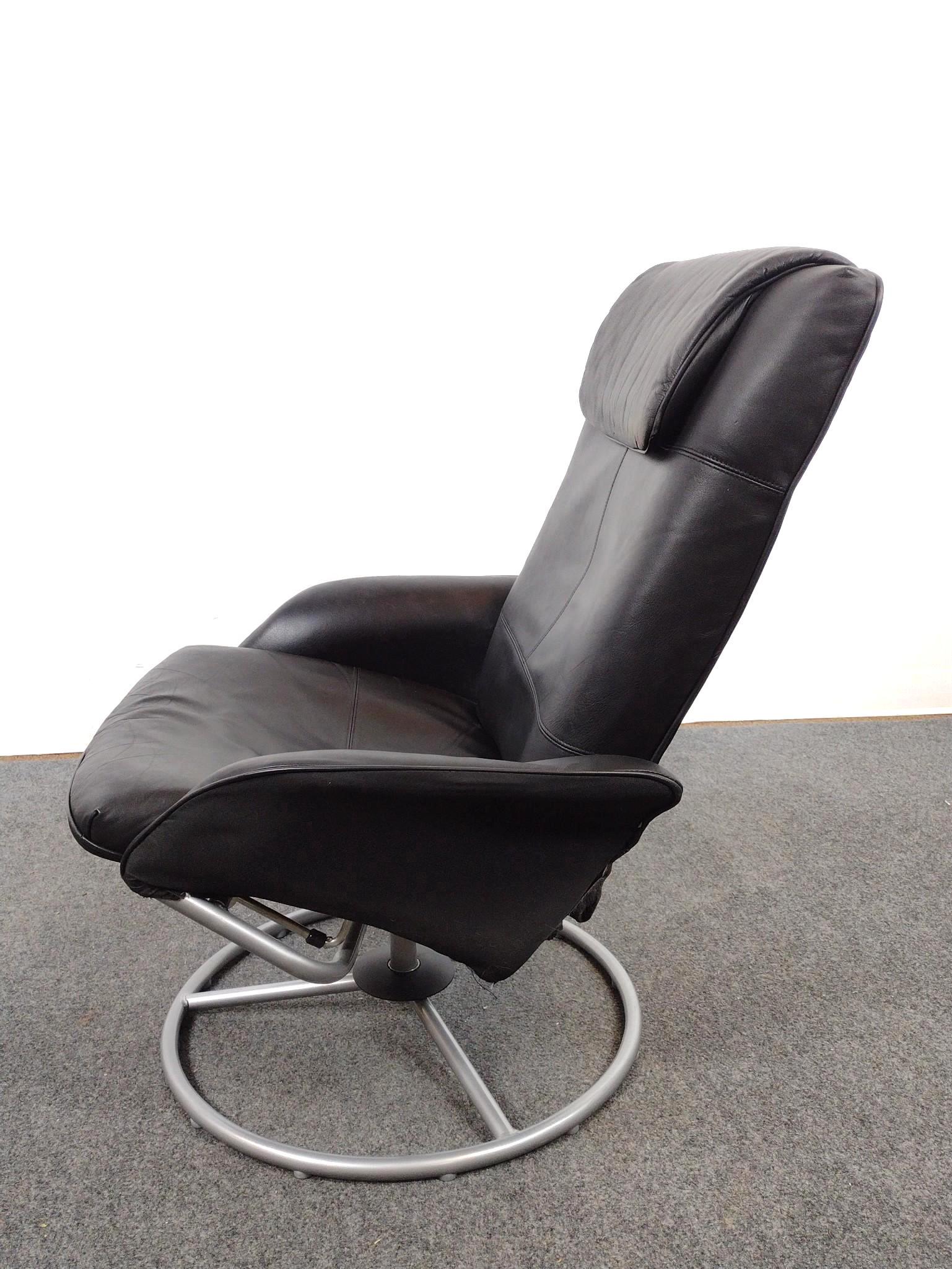 Ikea Malung Black Leather Swivel Recliner and Ottoman